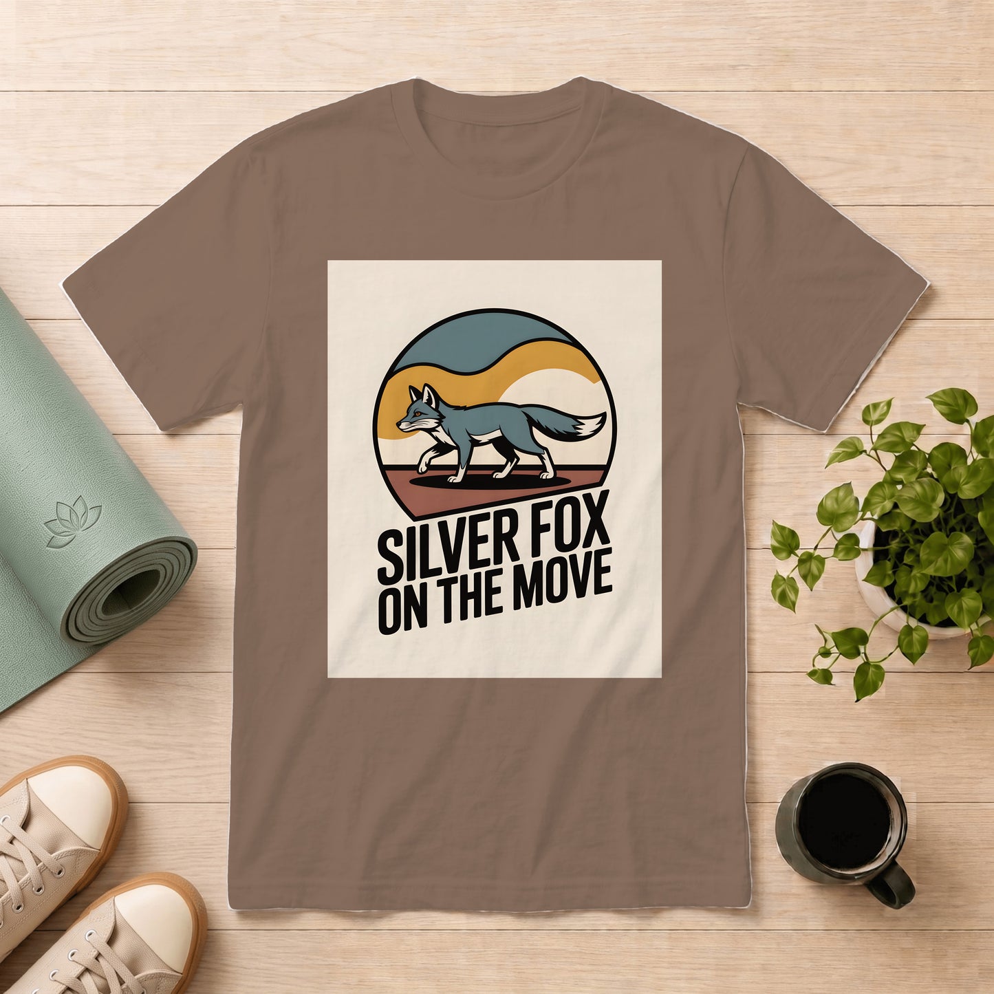 Silver Fox On The Move T-Shirt — Retro Outdoor Fox Graphic Tee