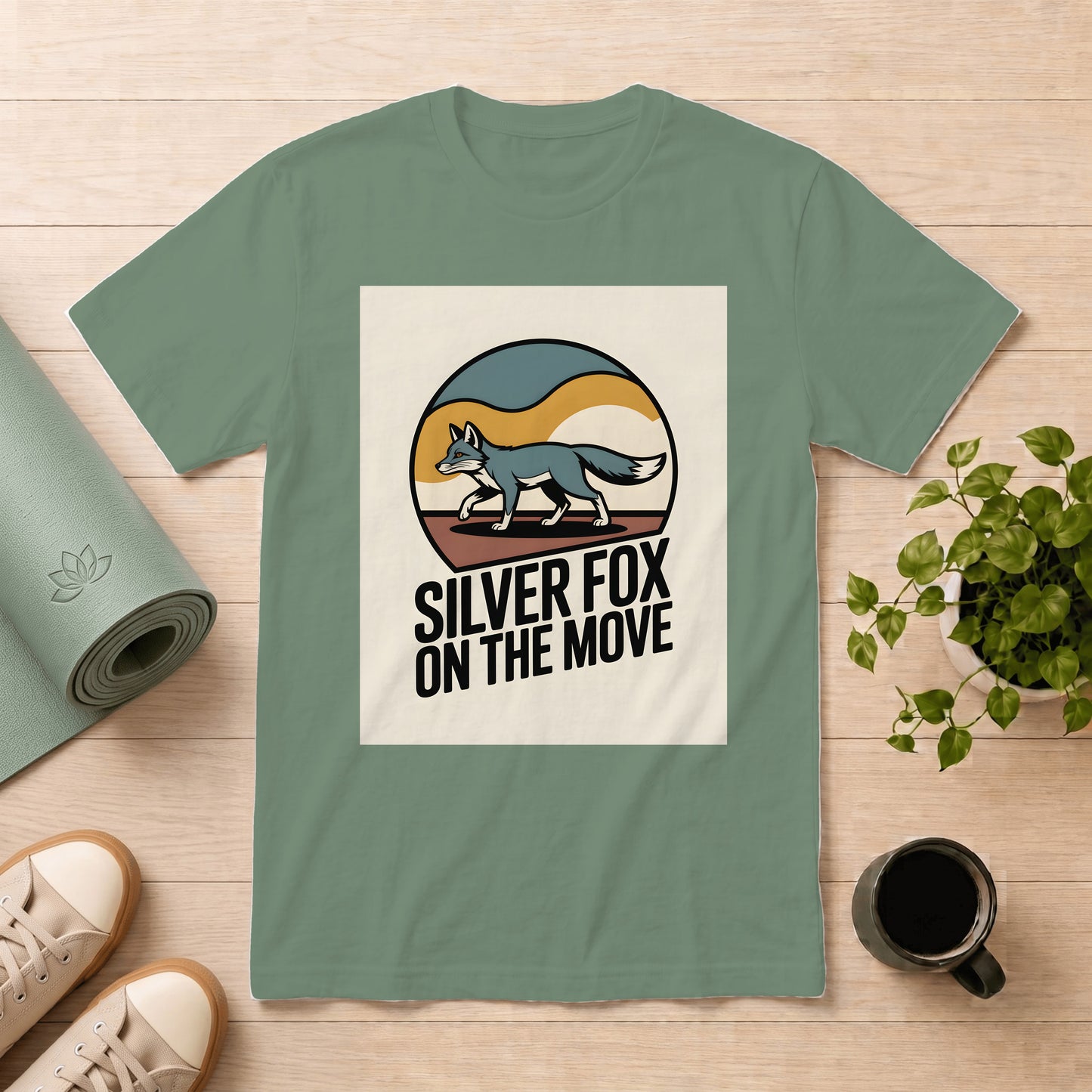 Silver Fox On The Move T-Shirt — Retro Outdoor Fox Graphic Tee