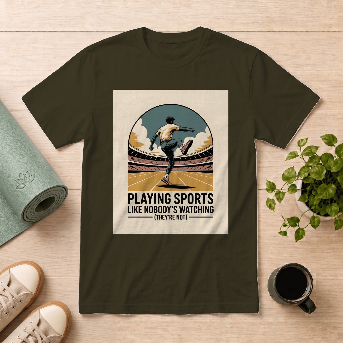 T-Shirt — "Playing Sports Like Nobody's Watching (They're Not)" Vintage Athletic Tee