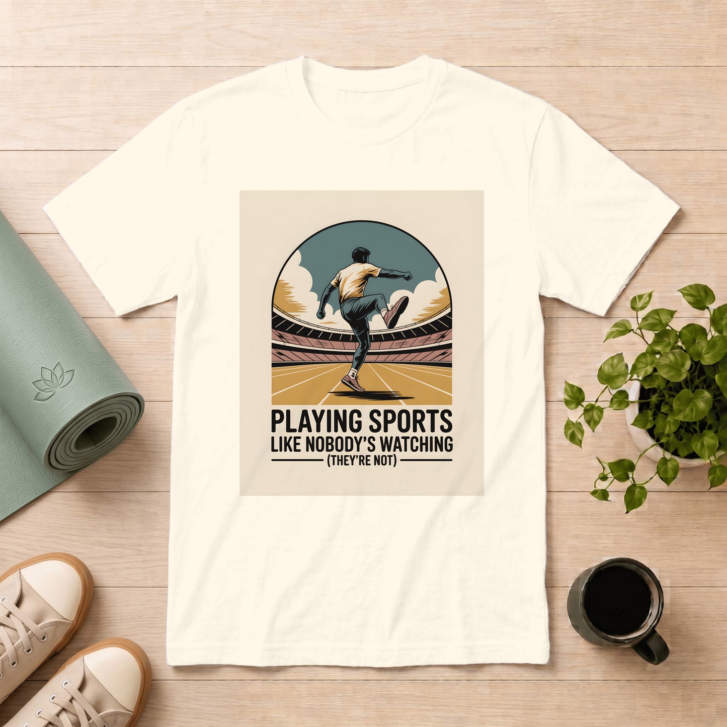 T-Shirt — "Playing Sports Like Nobody's Watching (They're Not)" Vintage Athletic Tee
