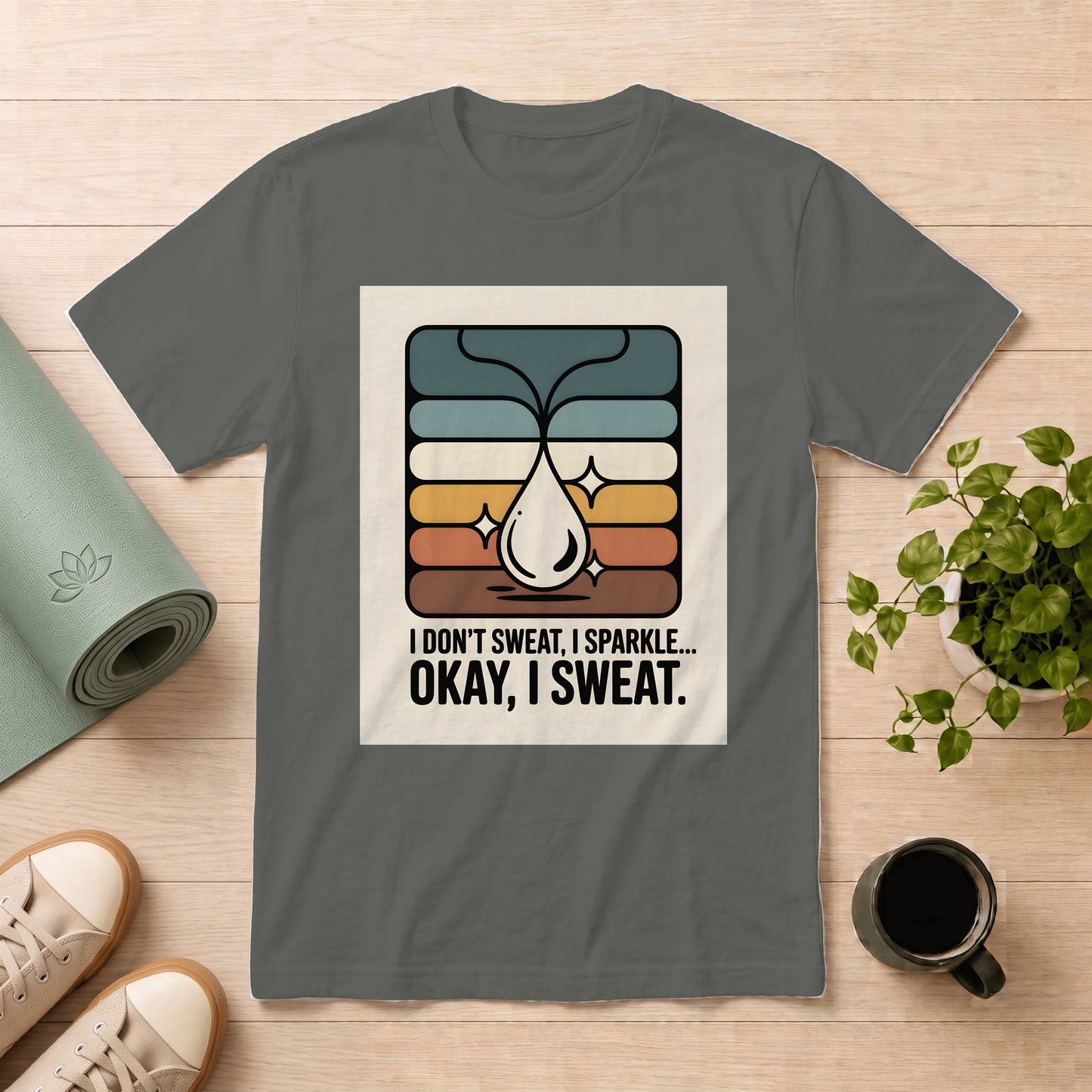T-Shirt — I Don't Sweat, I Sparkle... Okay, I Sweat. Retro Fitness Graphic Tee