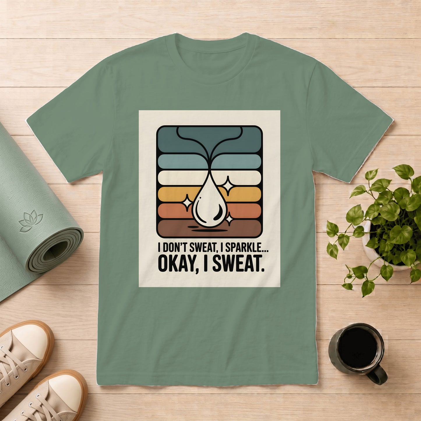 T-Shirt — I Don't Sweat, I Sparkle... Okay, I Sweat. Retro Fitness Graphic Tee