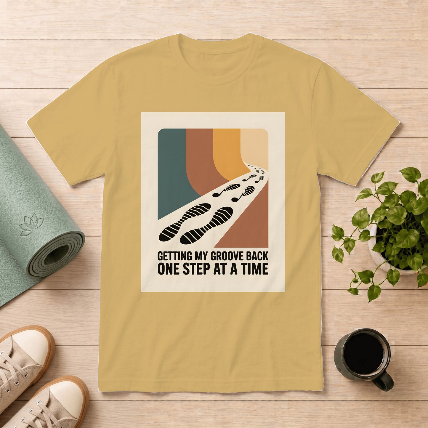 T-Shirt — "Getting My Groove Back One Step at a Time" Retro Footprint Graphic