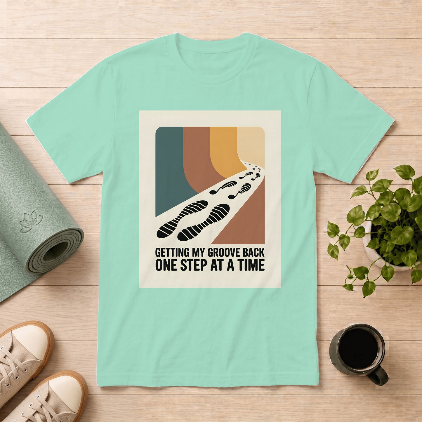 T-Shirt — "Getting My Groove Back One Step at a Time" Retro Footprint Graphic