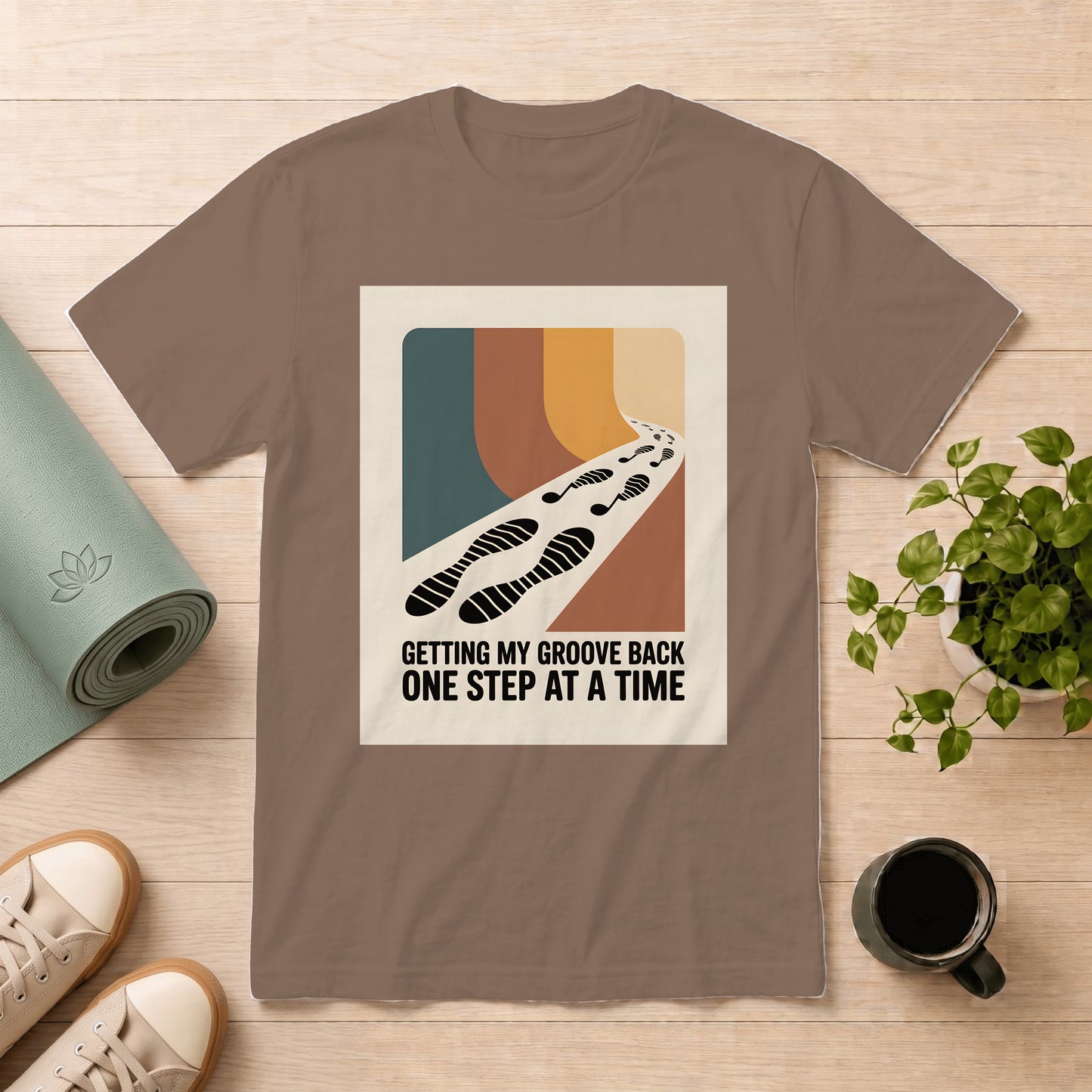 T-Shirt — "Getting My Groove Back One Step at a Time" Retro Footprint Graphic