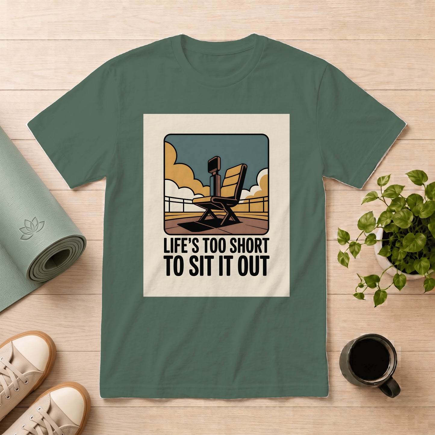 T‑Shirt — Retro Beach Chair Design "Life's Too Short To Sit It Out"