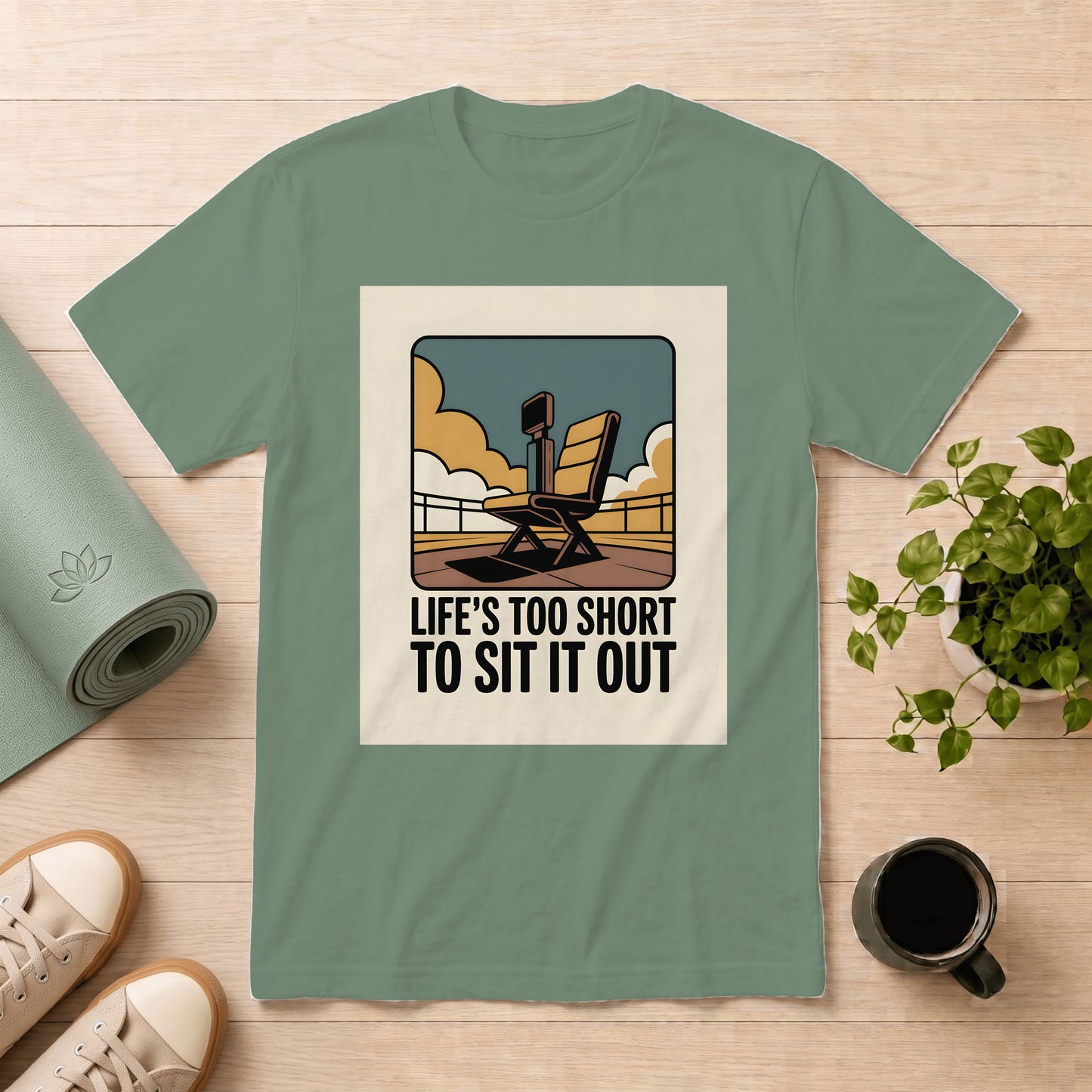 T‑Shirt — Retro Beach Chair Design "Life's Too Short To Sit It Out"