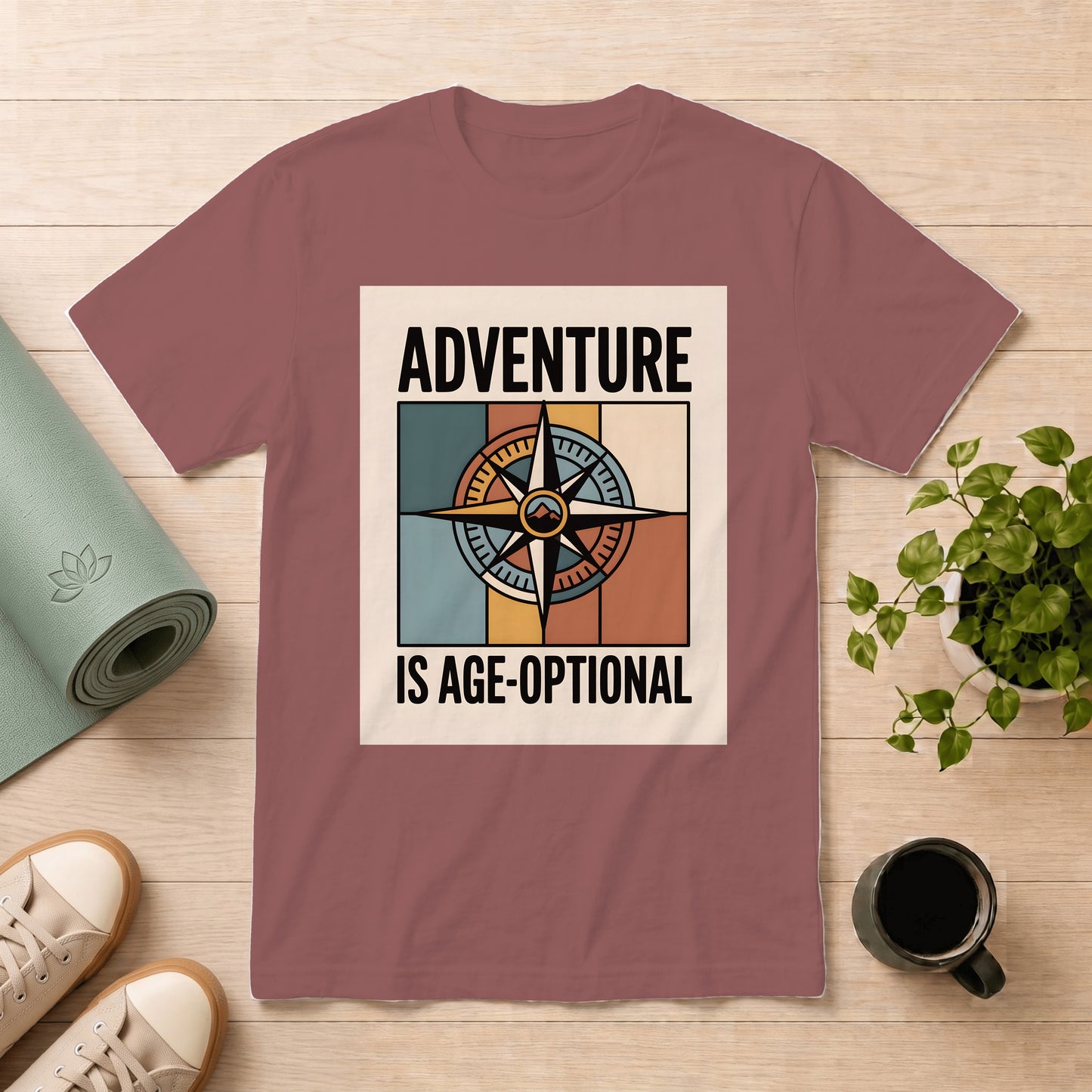 Adventure Is Age-Optional T-Shirt — Retro Compass Graphic Tee