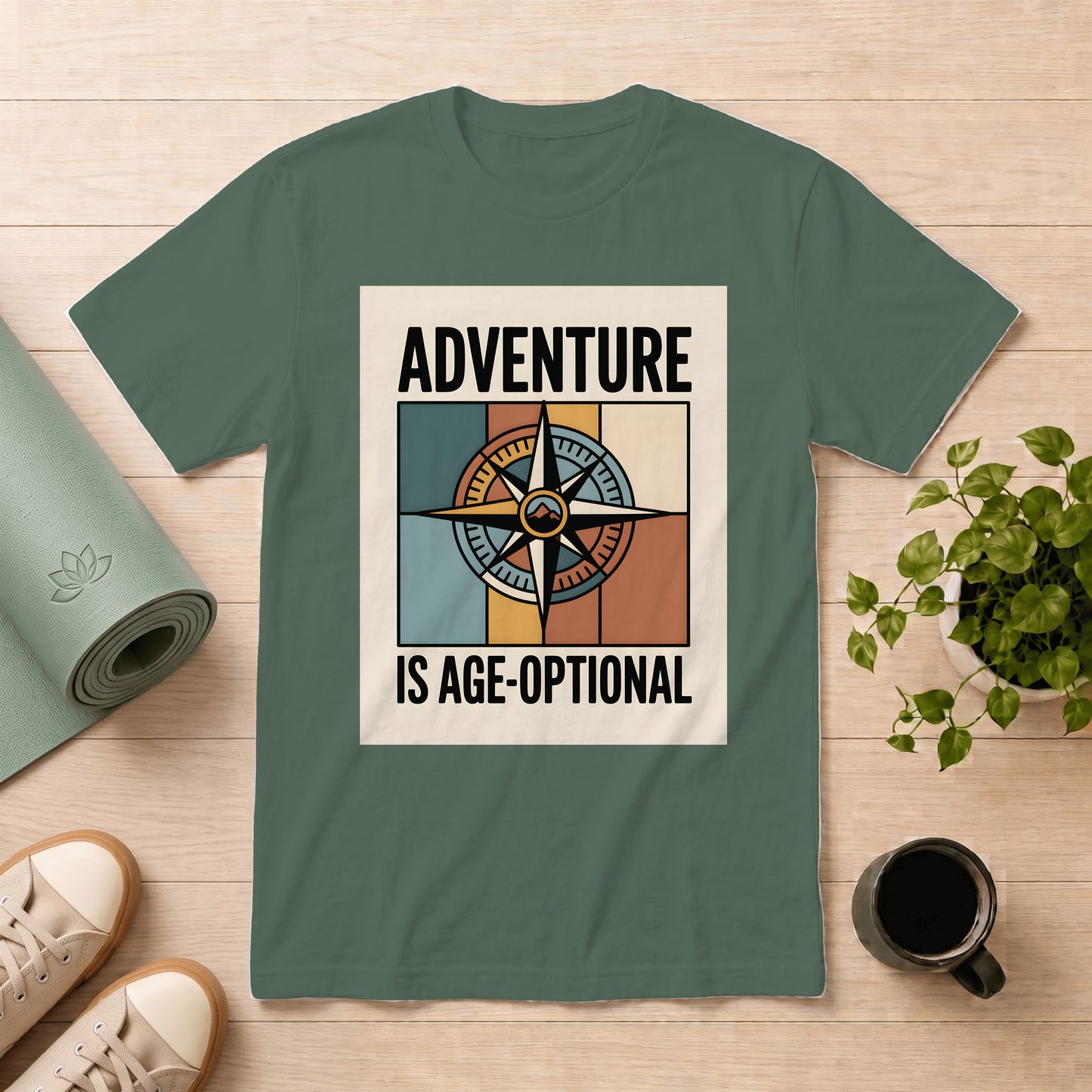 Adventure Is Age-Optional T-Shirt — Retro Compass Graphic Tee