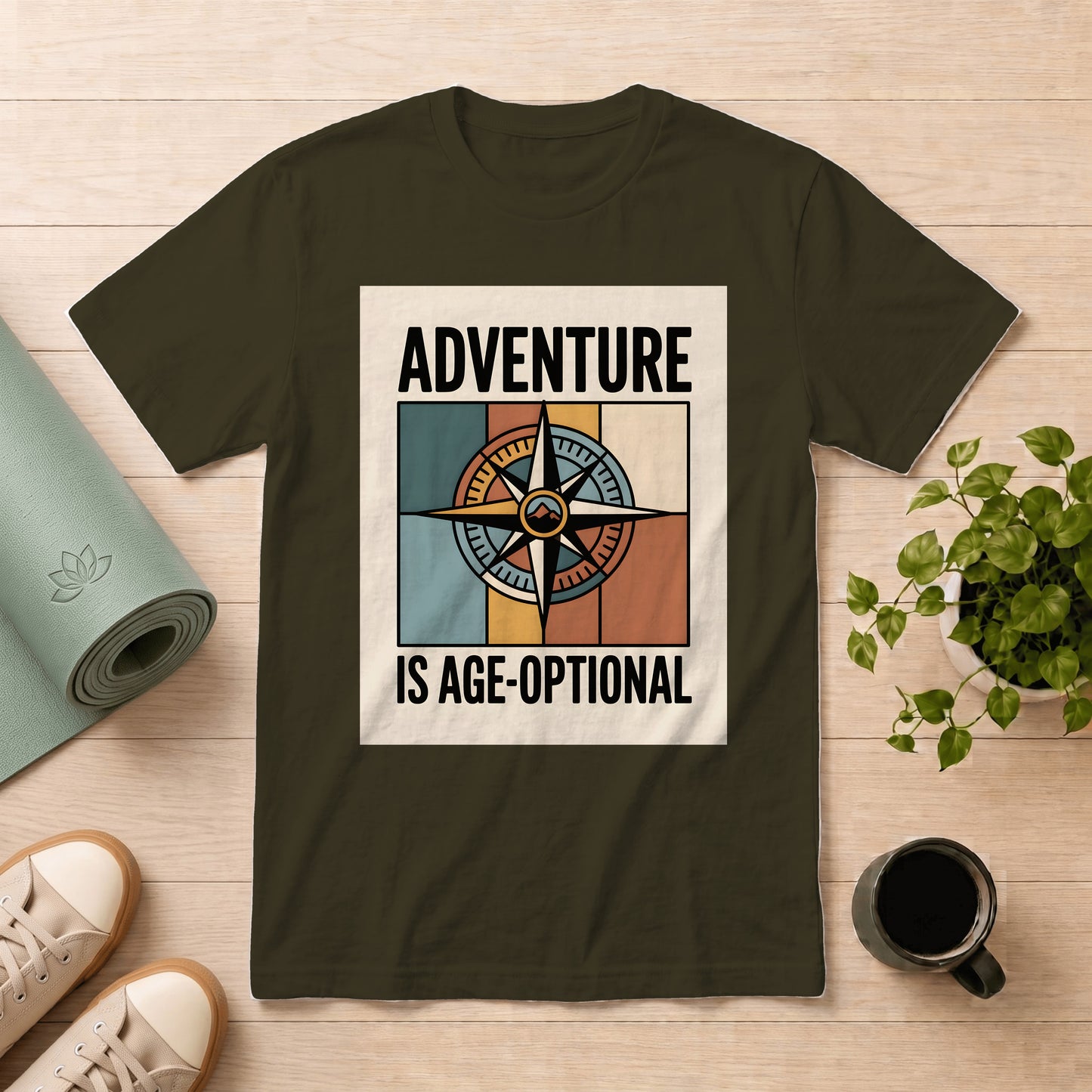 Adventure Is Age-Optional T-Shirt — Retro Compass Graphic Tee