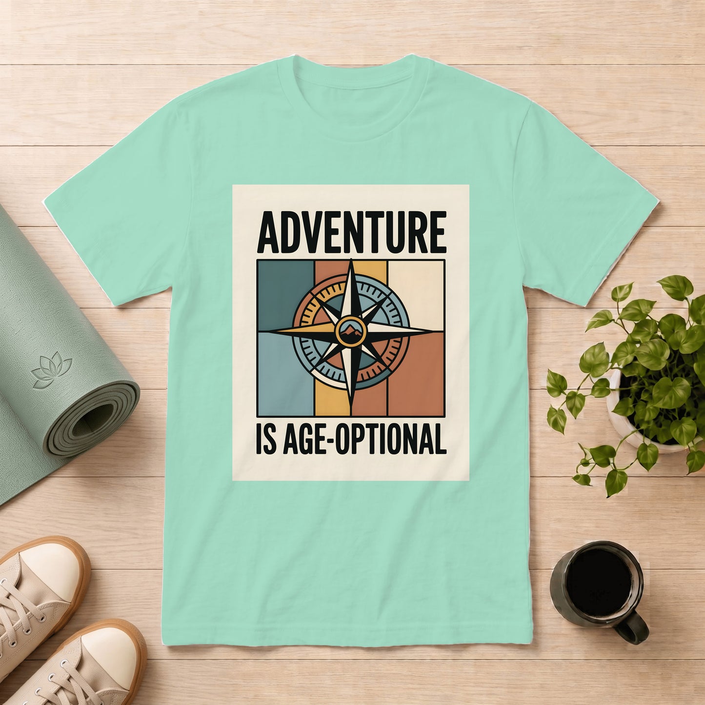 Adventure Is Age-Optional T-Shirt — Retro Compass Graphic Tee