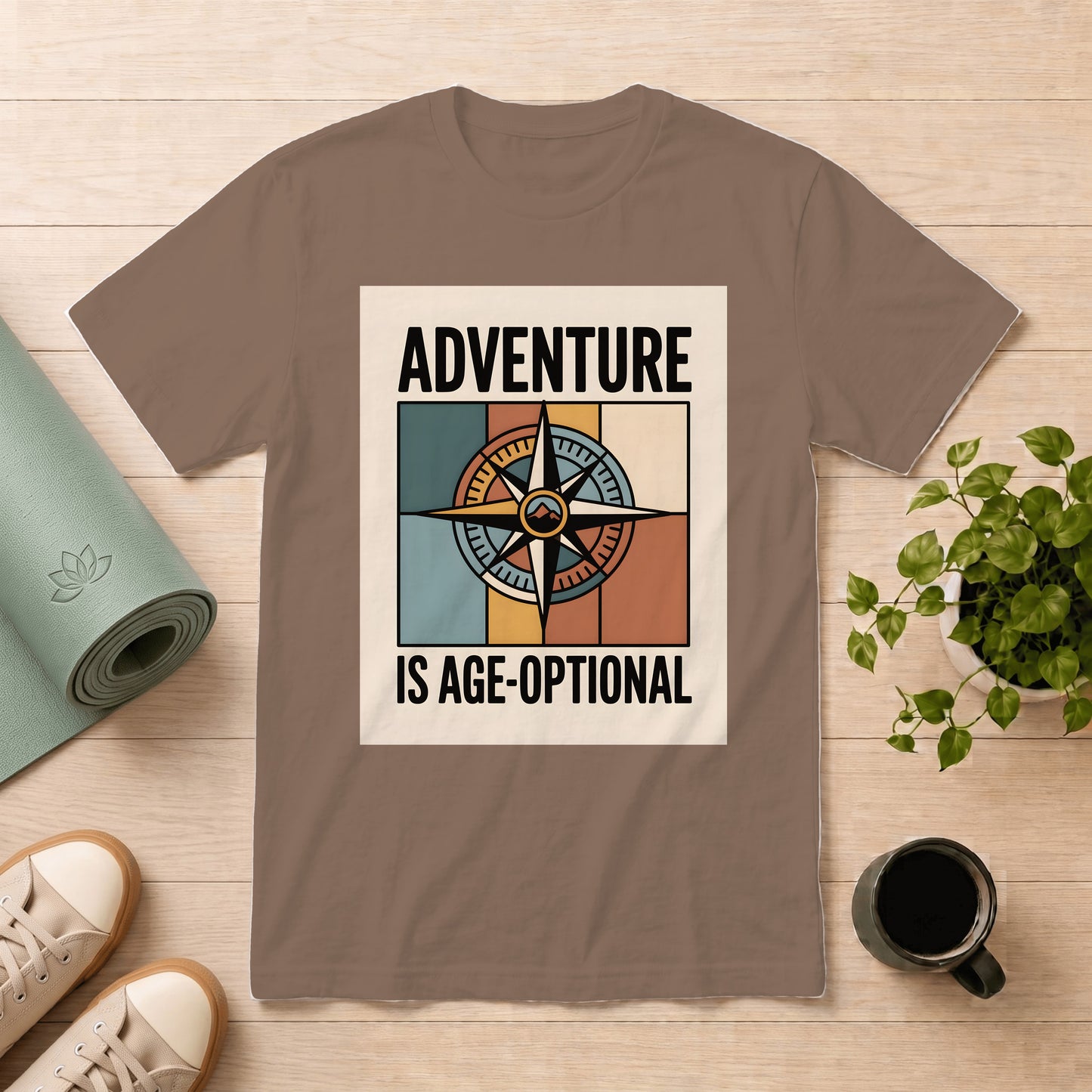 Adventure Is Age-Optional T-Shirt — Retro Compass Graphic Tee
