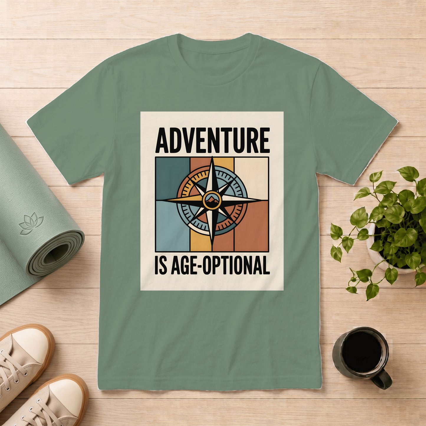 Adventure Is Age-Optional T-Shirt — Retro Compass Graphic Tee