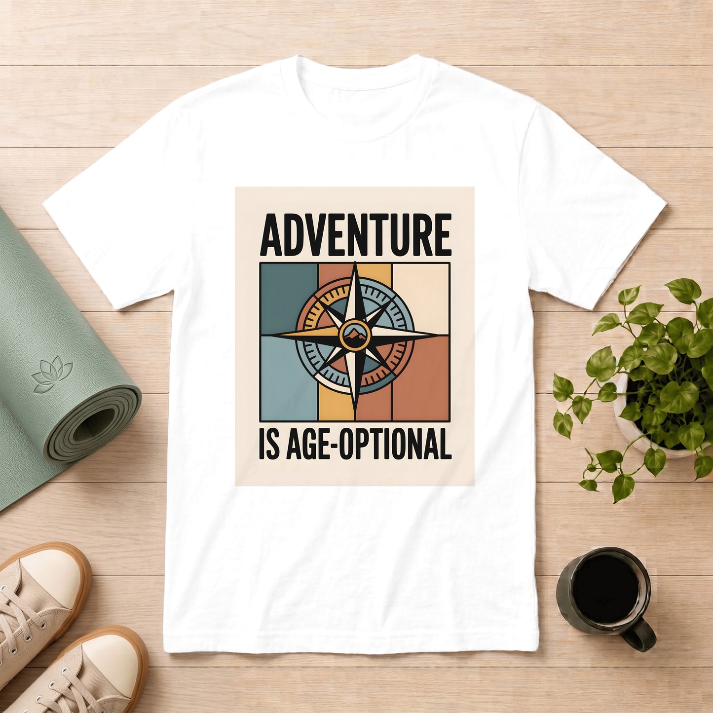 Adventure Is Age-Optional T-Shirt — Retro Compass Graphic Tee