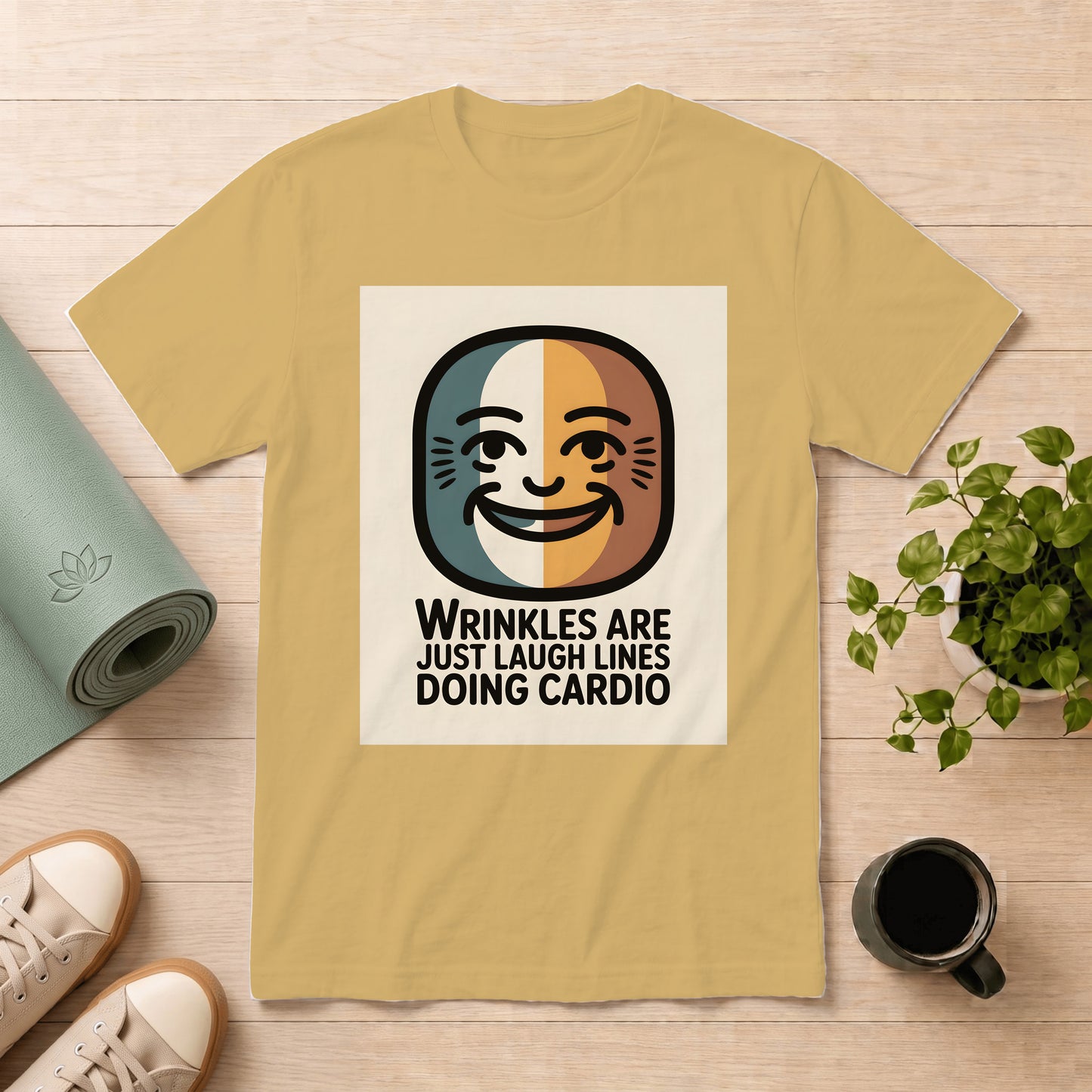 Laugh Lines T-Shirt — "Wrinkles Are Just Laugh Lines Doing Cardio" Retro Smile Tee