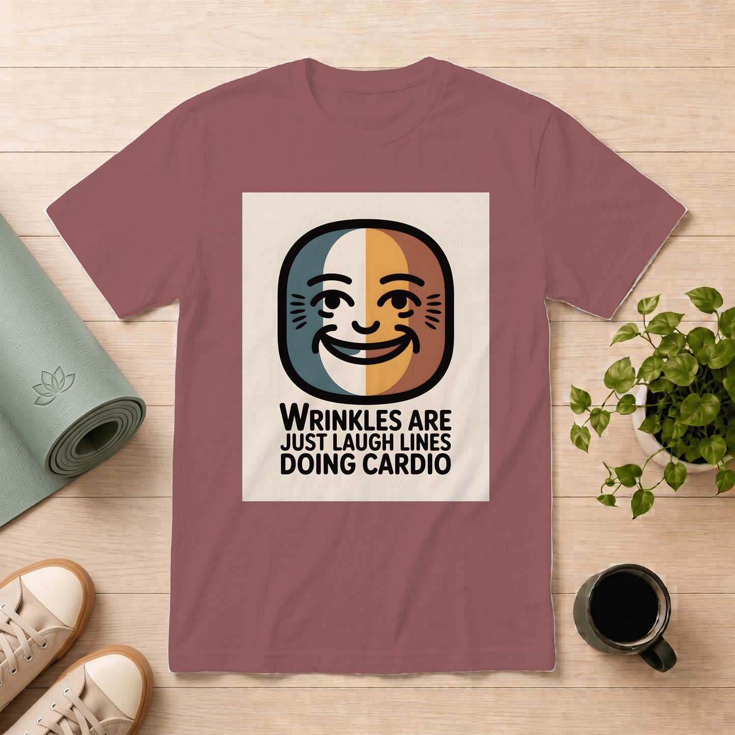 Laugh Lines T-Shirt — "Wrinkles Are Just Laugh Lines Doing Cardio" Retro Smile Tee