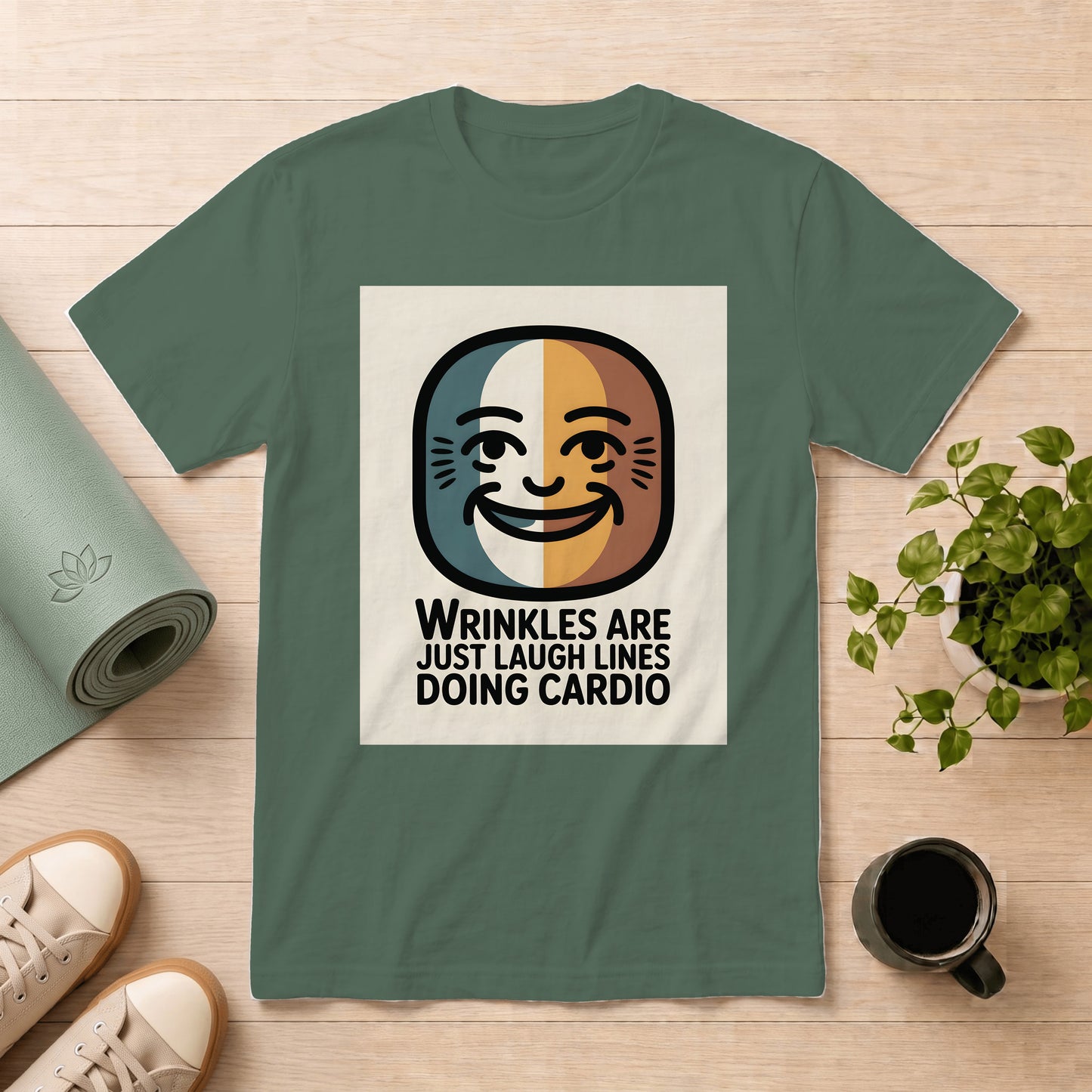Laugh Lines T-Shirt — "Wrinkles Are Just Laugh Lines Doing Cardio" Retro Smile Tee