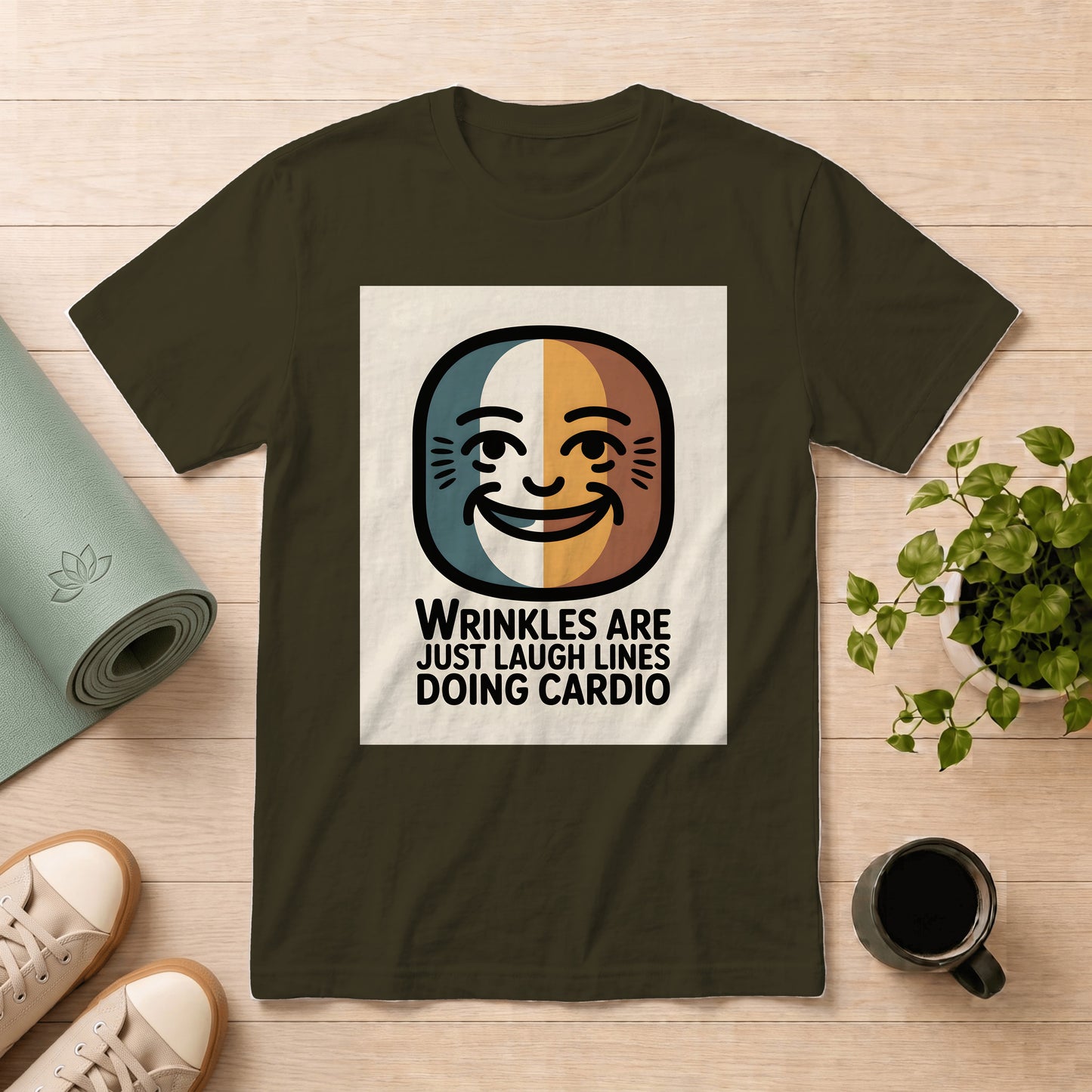 Laugh Lines T-Shirt — "Wrinkles Are Just Laugh Lines Doing Cardio" Retro Smile Tee