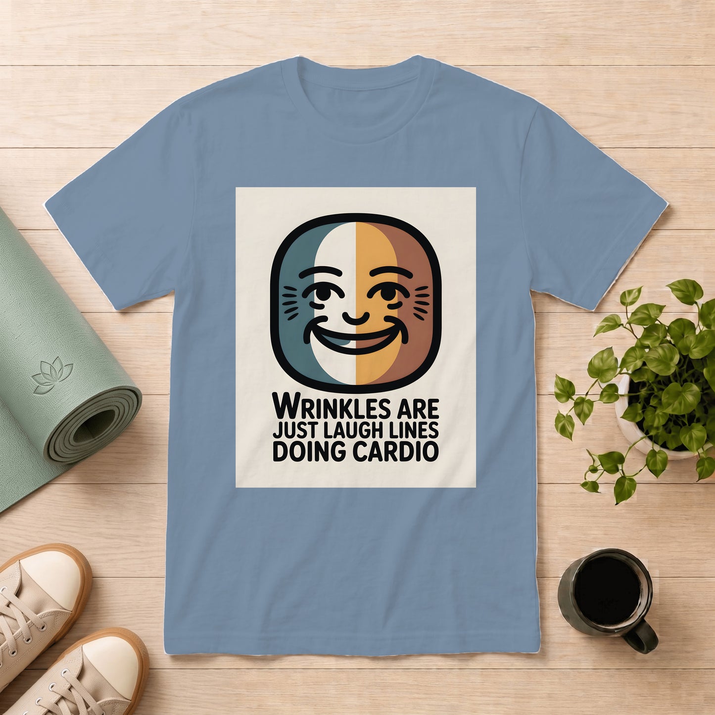 Laugh Lines T-Shirt — "Wrinkles Are Just Laugh Lines Doing Cardio" Retro Smile Tee
