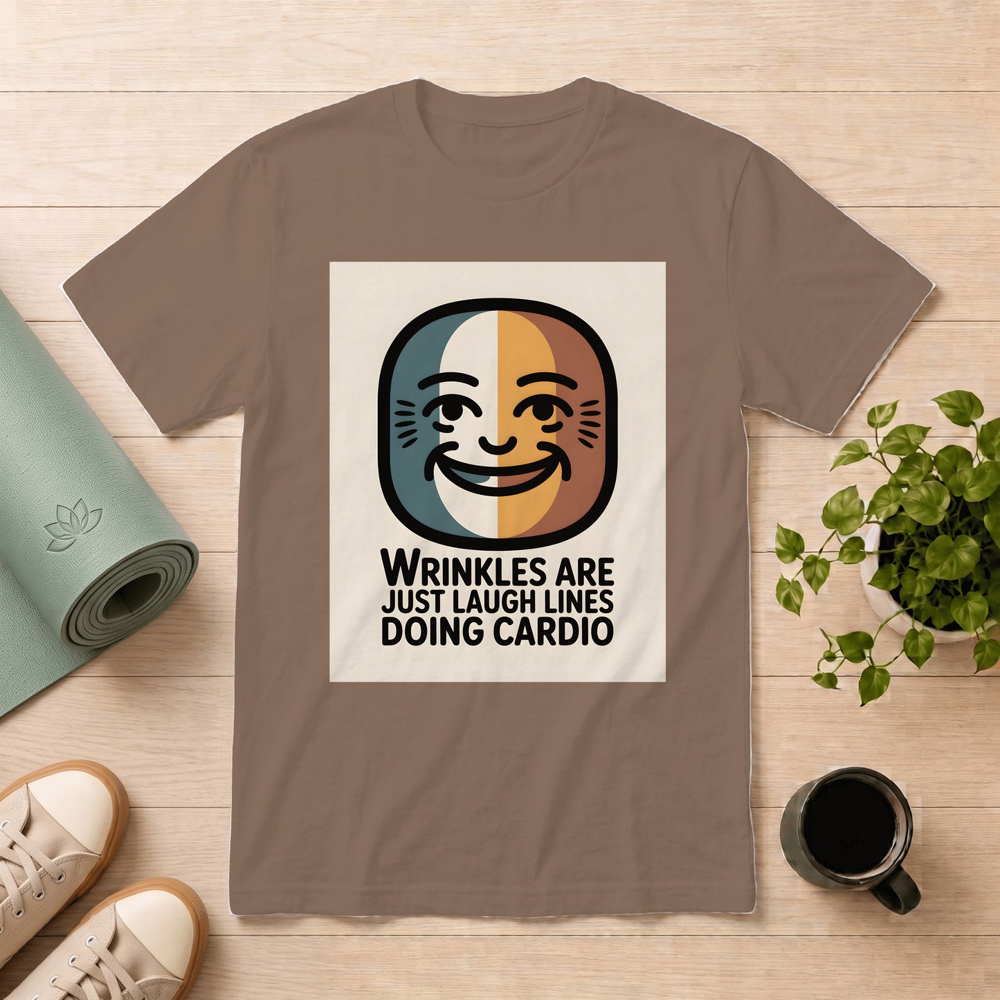 Laugh Lines T-Shirt — "Wrinkles Are Just Laugh Lines Doing Cardio" Retro Smile Tee