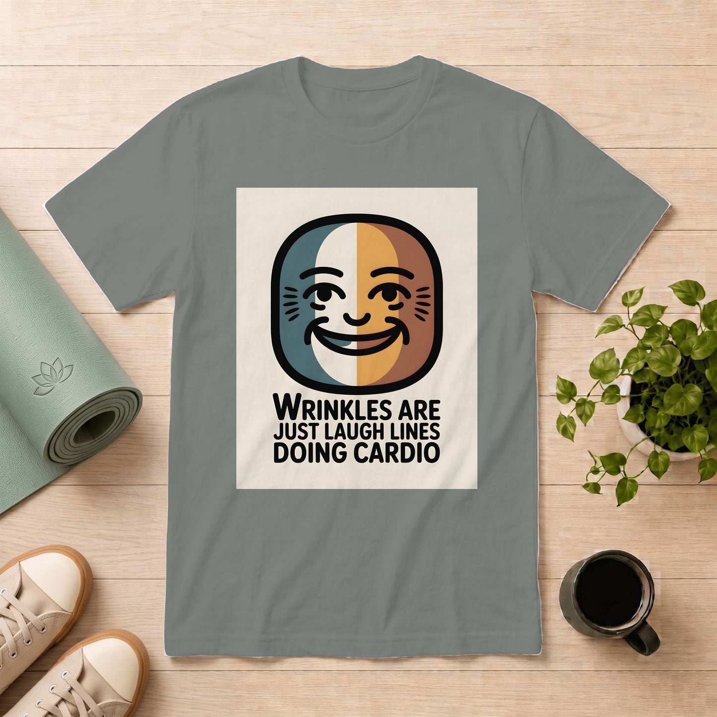 Laugh Lines T-Shirt — "Wrinkles Are Just Laugh Lines Doing Cardio" Retro Smile Tee