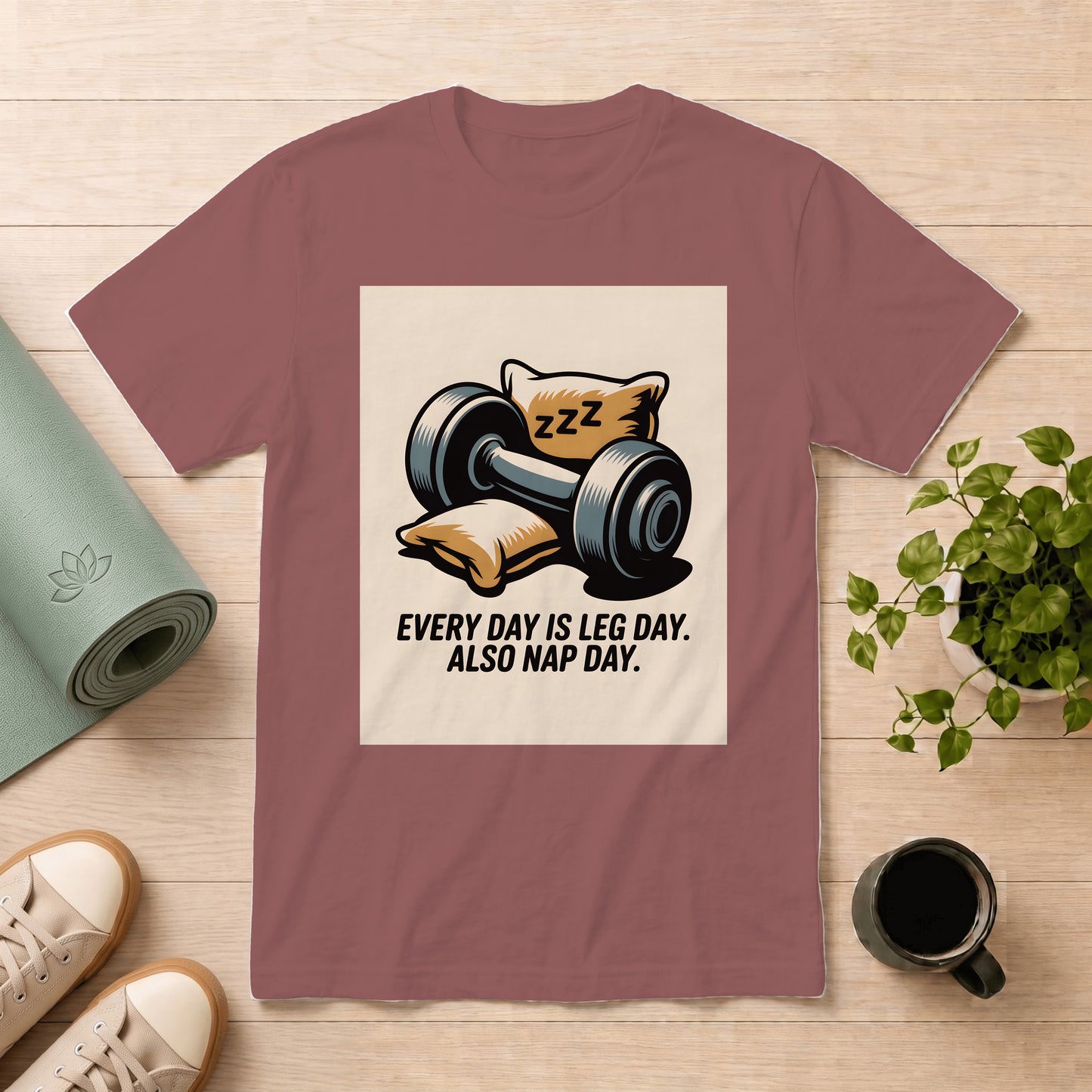 Workout Tee — "Every Day is Leg Day. Also Nap Day." Graphic T-Shirt