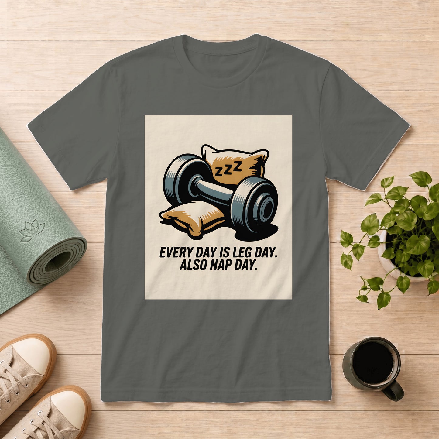 Workout Tee — "Every Day is Leg Day. Also Nap Day." Graphic T-Shirt