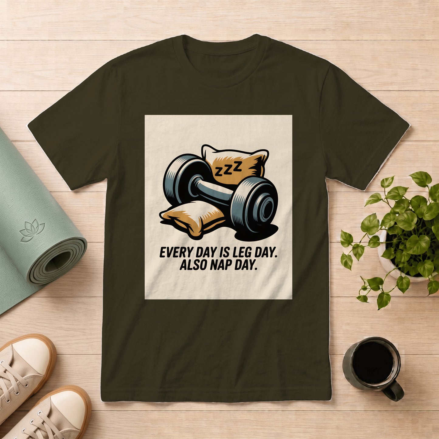 Workout Tee — "Every Day is Leg Day. Also Nap Day." Graphic T-Shirt