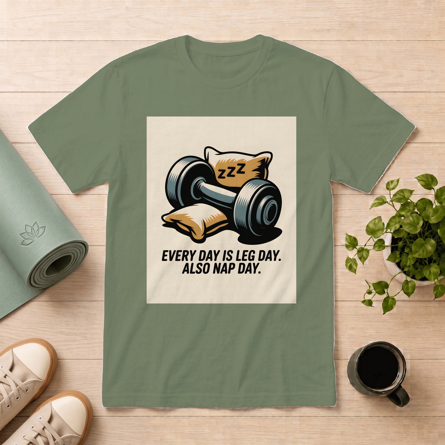 Workout Tee — "Every Day is Leg Day. Also Nap Day." Graphic T-Shirt