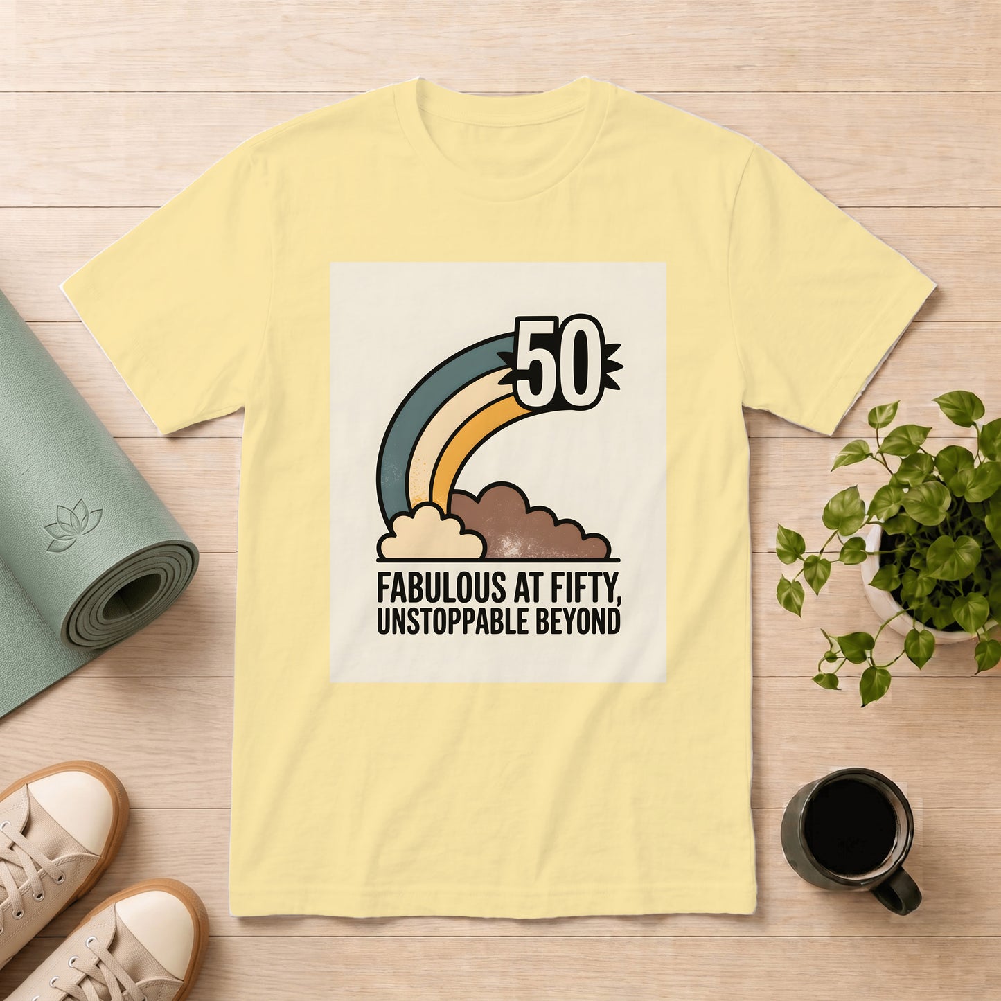 50th Birthday T-Shirt — "Fabulous at Fifty, Unstoppable Beyond" Retro Rainbow Tee