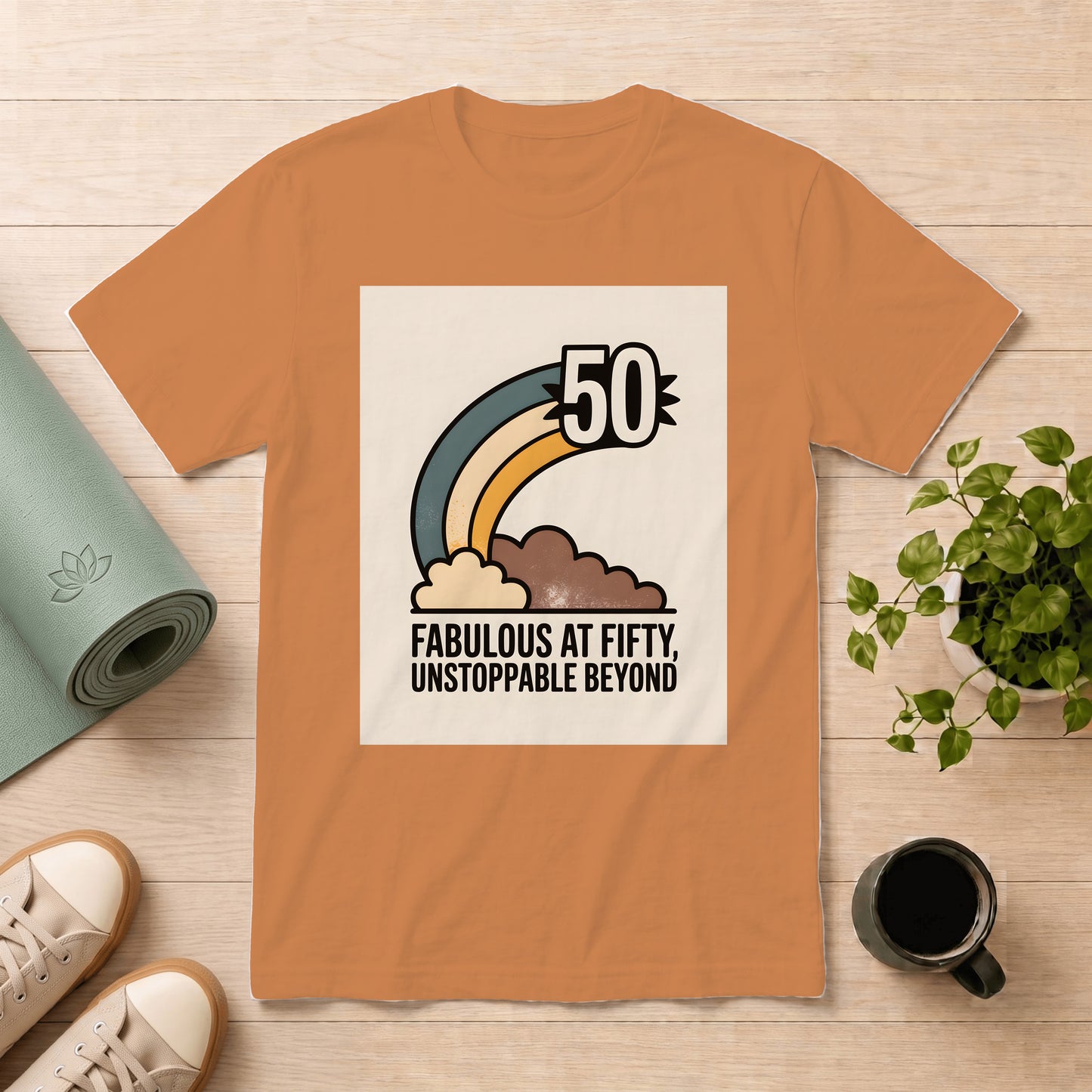 50th Birthday T-Shirt — "Fabulous at Fifty, Unstoppable Beyond" Retro Rainbow Tee