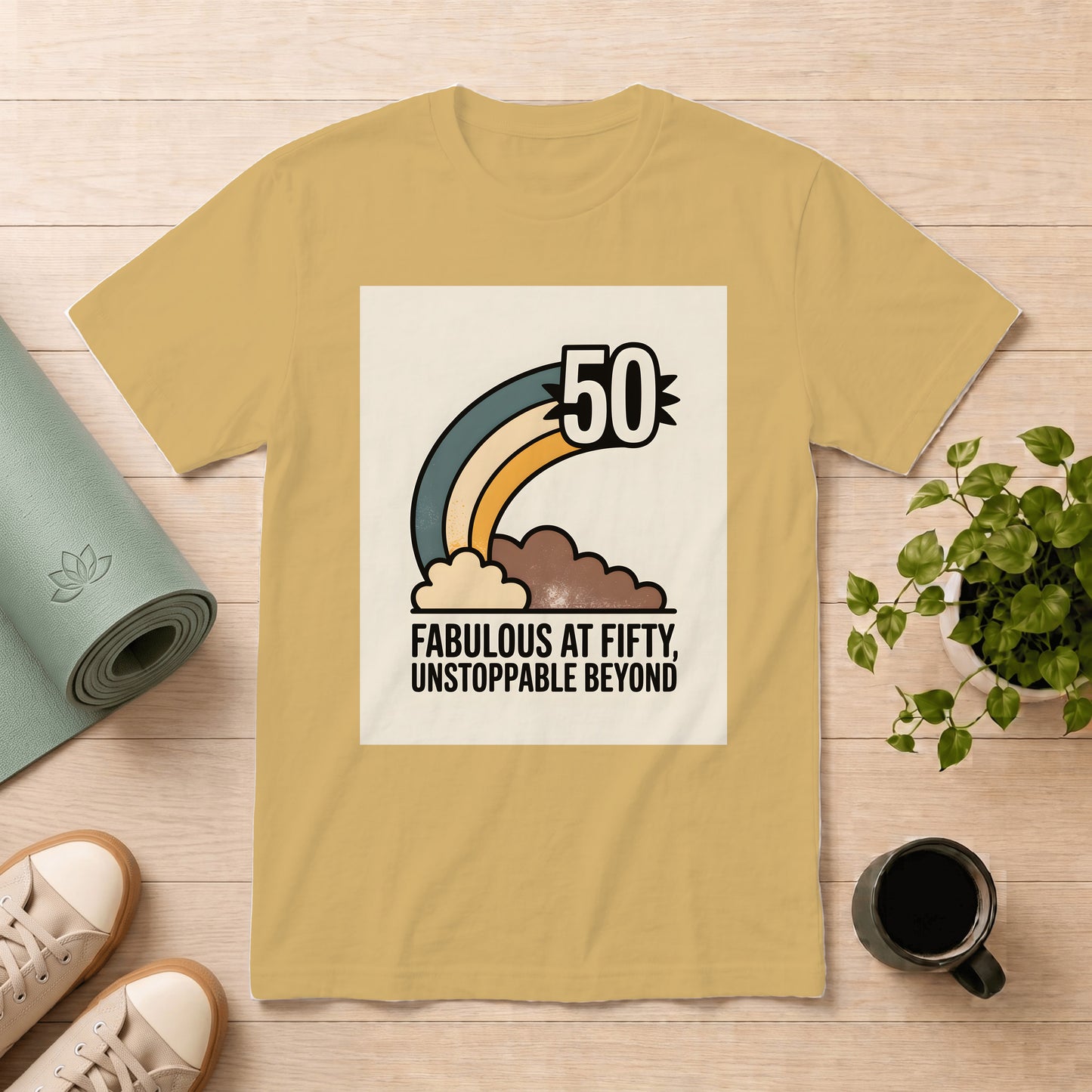 50th Birthday T-Shirt — "Fabulous at Fifty, Unstoppable Beyond" Retro Rainbow Tee