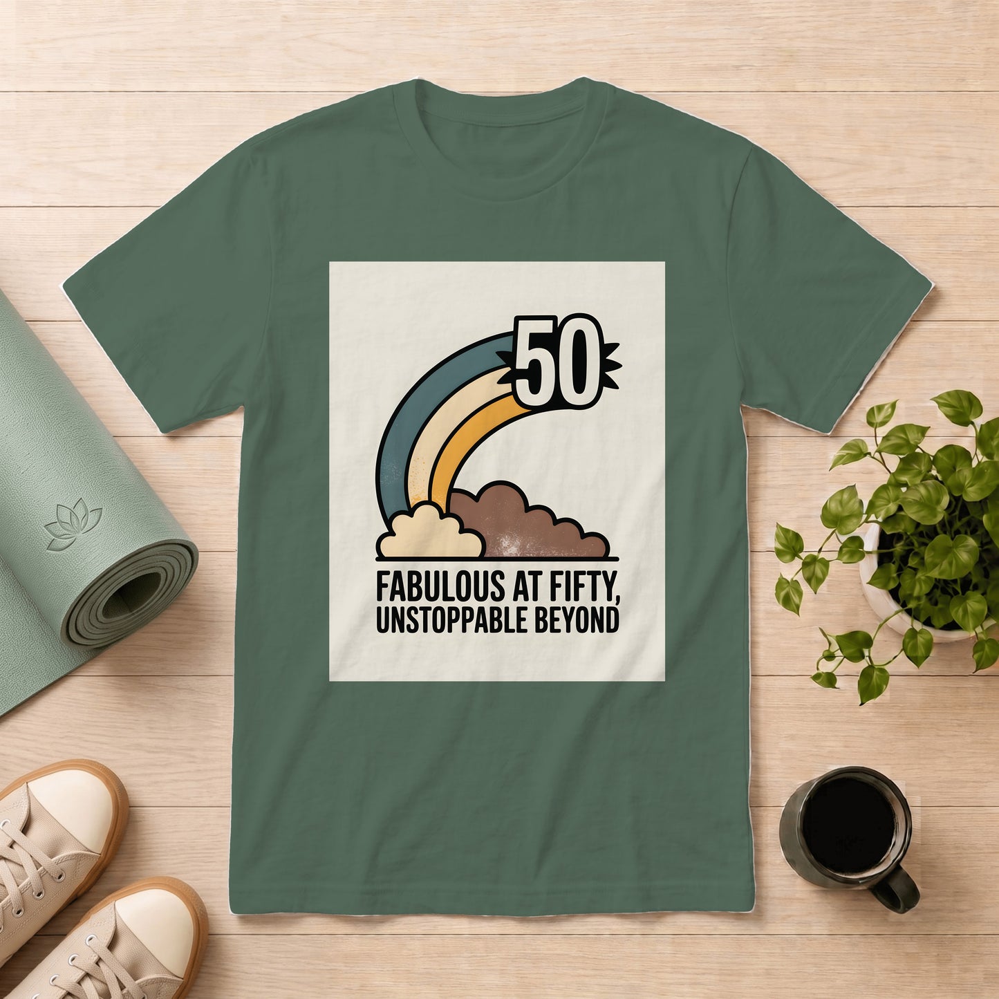 50th Birthday T-Shirt — "Fabulous at Fifty, Unstoppable Beyond" Retro Rainbow Tee