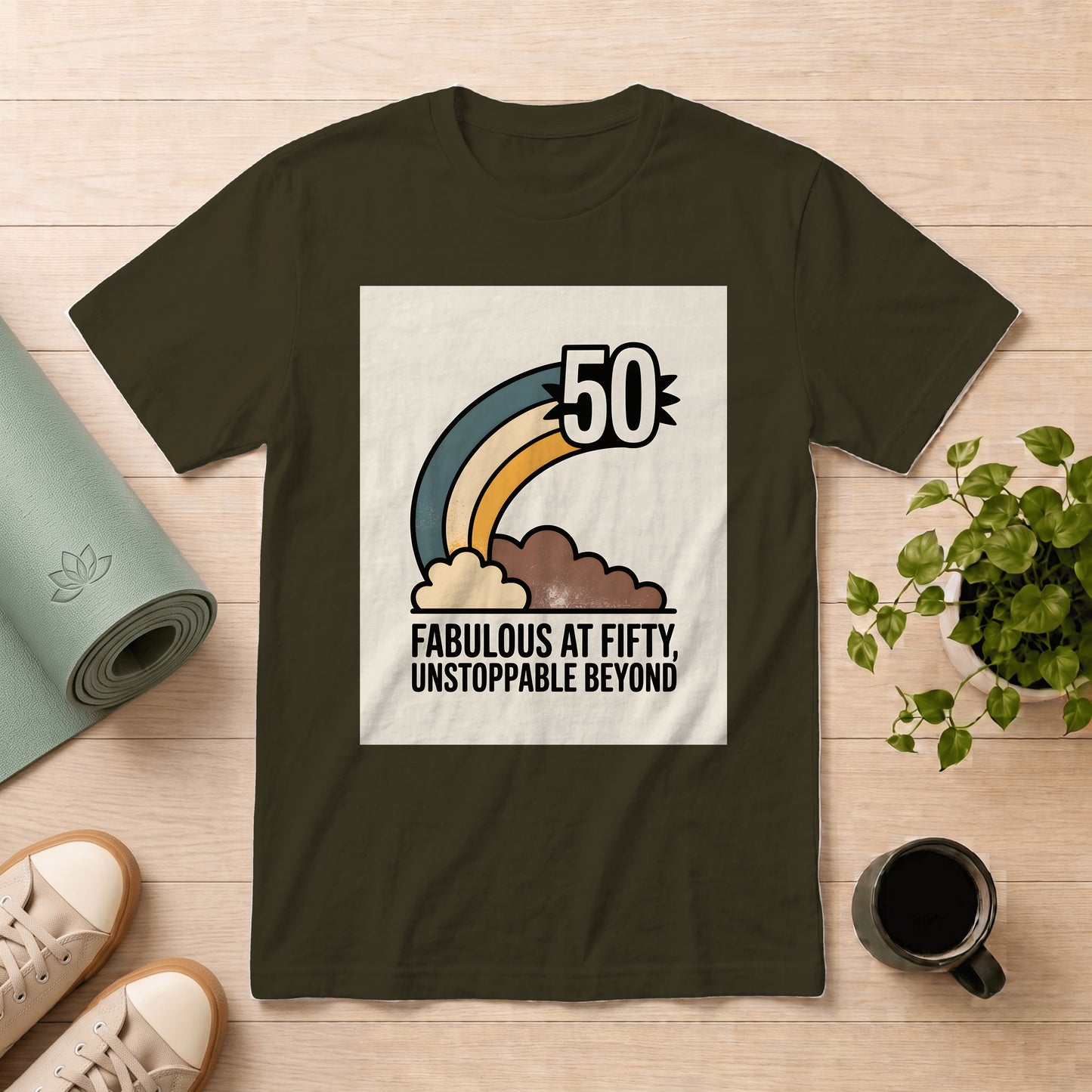 50th Birthday T-Shirt — "Fabulous at Fifty, Unstoppable Beyond" Retro Rainbow Tee