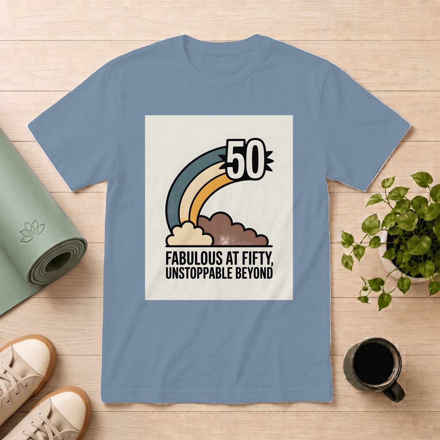 50th Birthday T-Shirt — "Fabulous at Fifty, Unstoppable Beyond" Retro Rainbow Tee