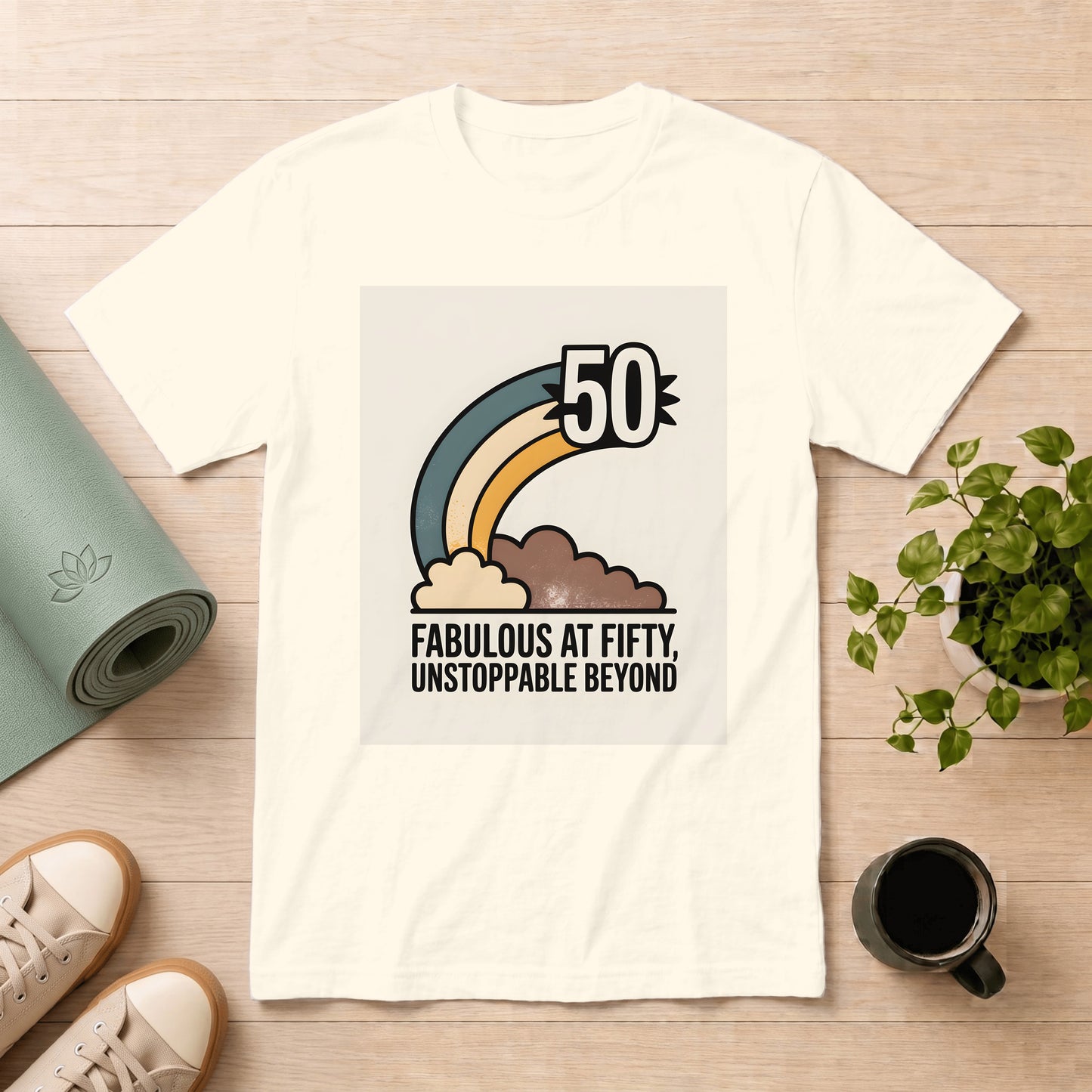 50th Birthday T-Shirt — "Fabulous at Fifty, Unstoppable Beyond" Retro Rainbow Tee