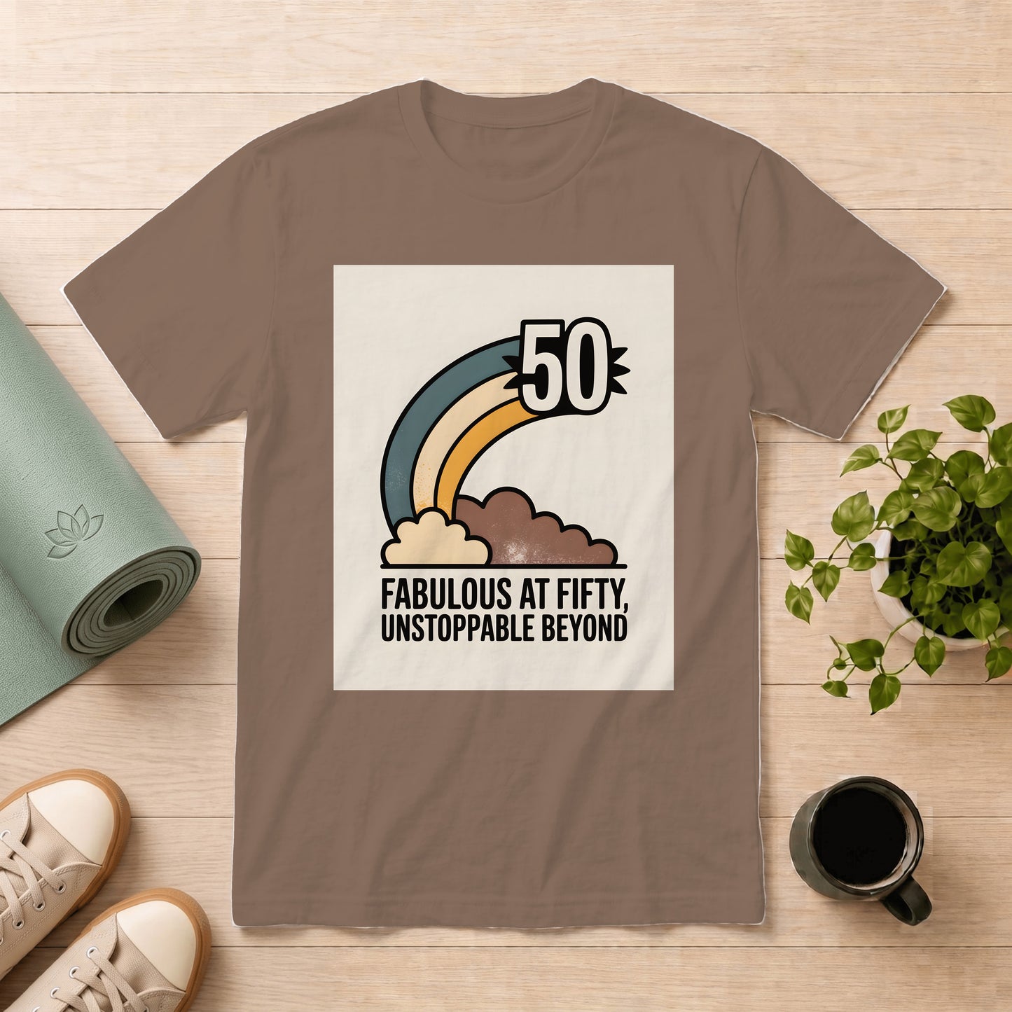 50th Birthday T-Shirt — "Fabulous at Fifty, Unstoppable Beyond" Retro Rainbow Tee