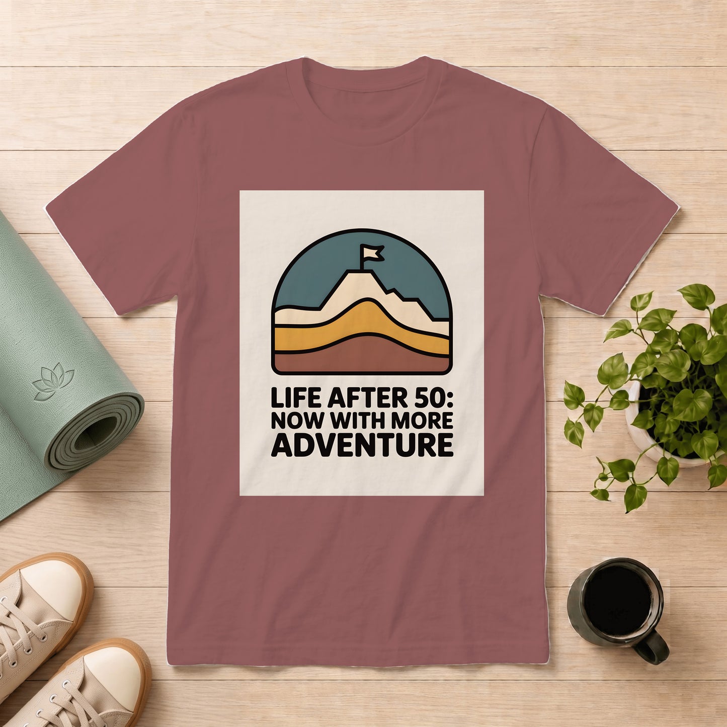 Adventure After 50 T‑Shirt — "Life After 50: Now With More Adventure" Retro Mountain Tee