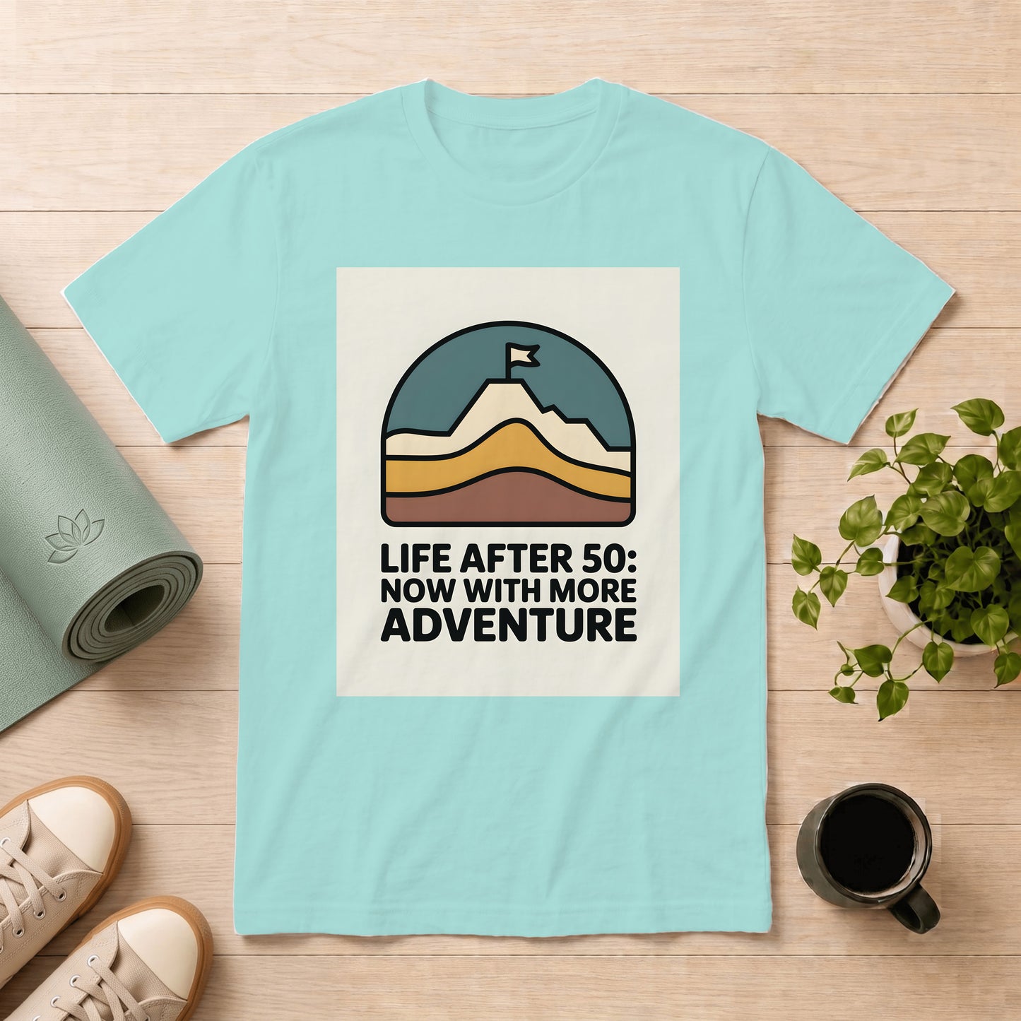Adventure After 50 T‑Shirt — "Life After 50: Now With More Adventure" Retro Mountain Tee