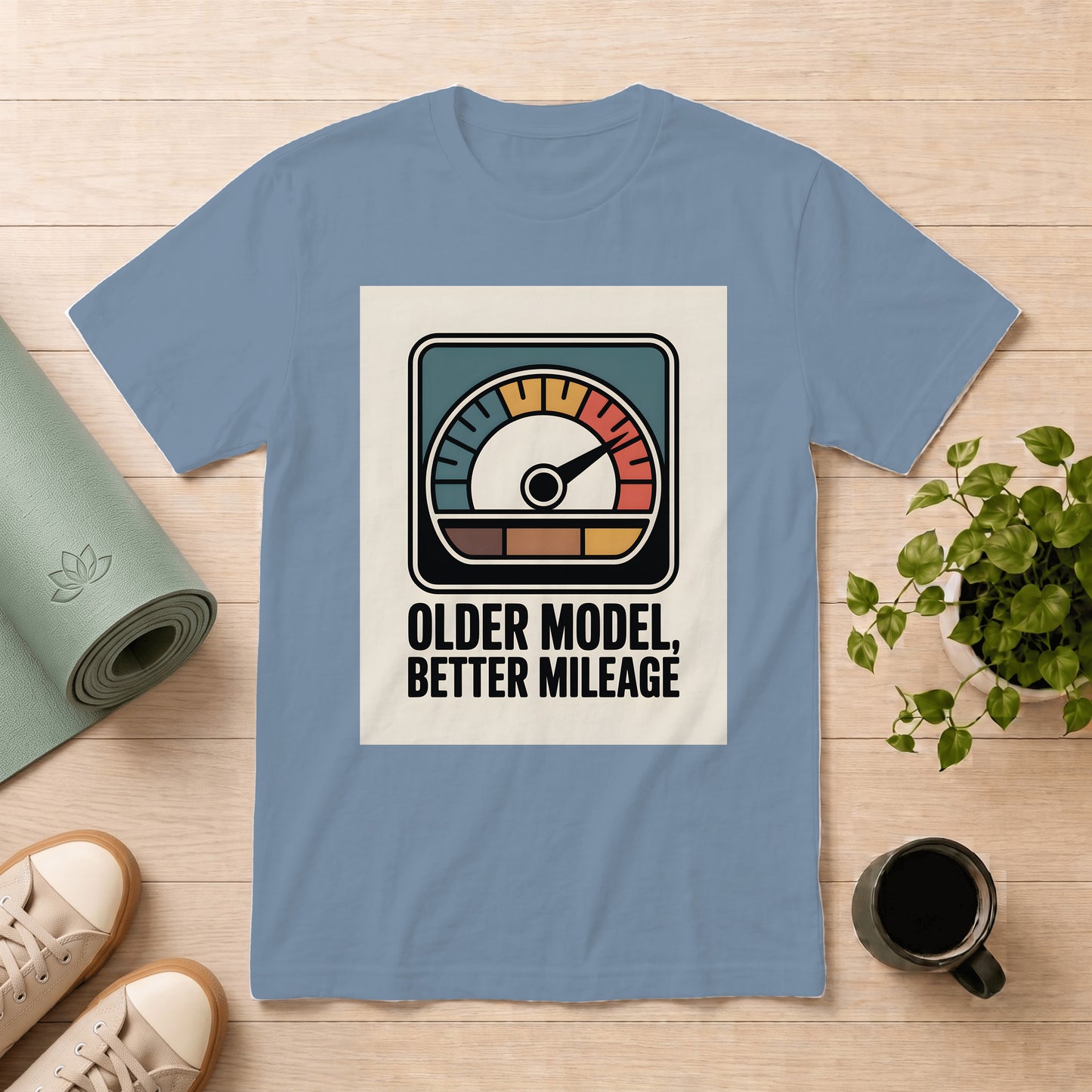 Older Model Better Mileage T-Shirt — Vintage Speedometer Graphic Tee