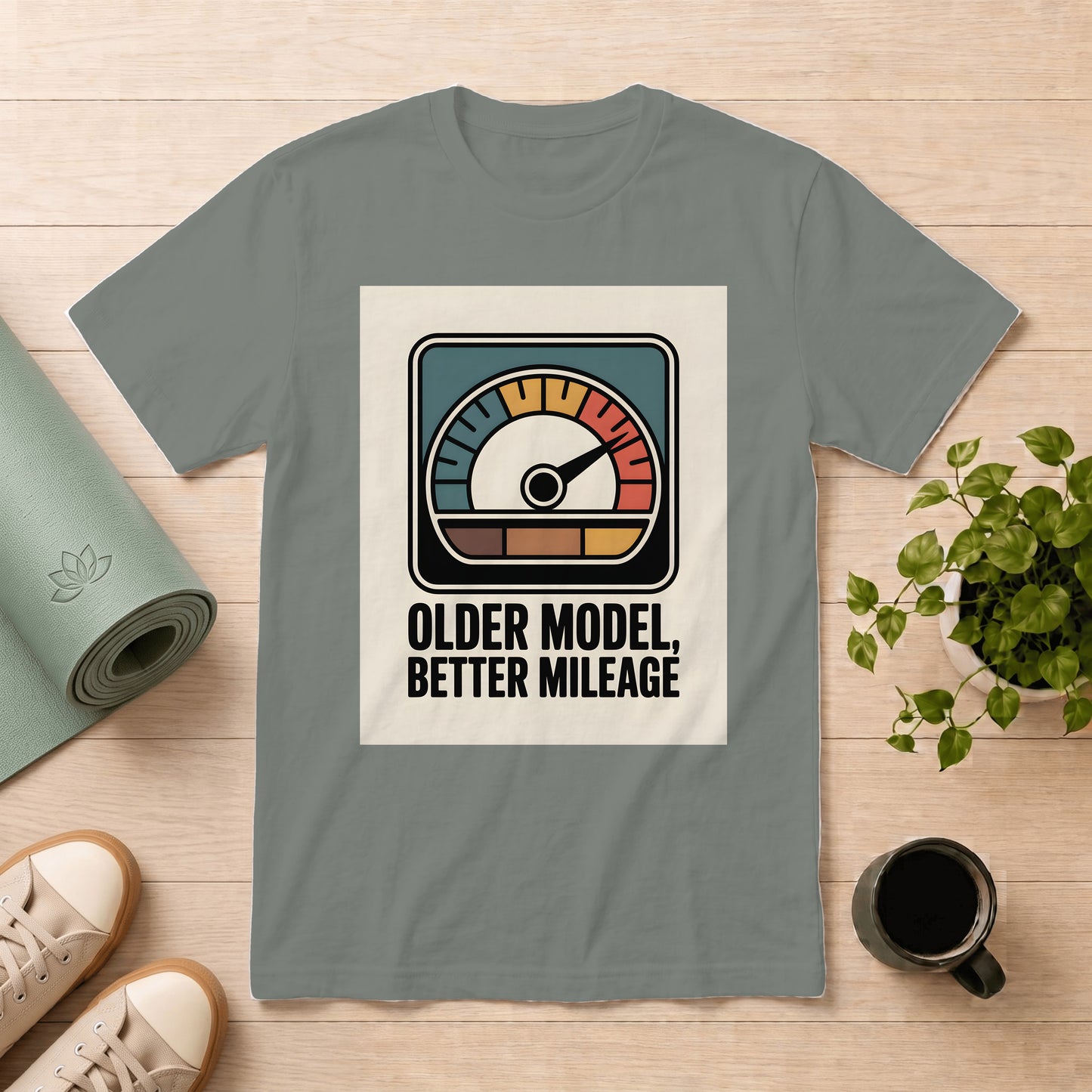 Older Model Better Mileage T-Shirt — Vintage Speedometer Graphic Tee