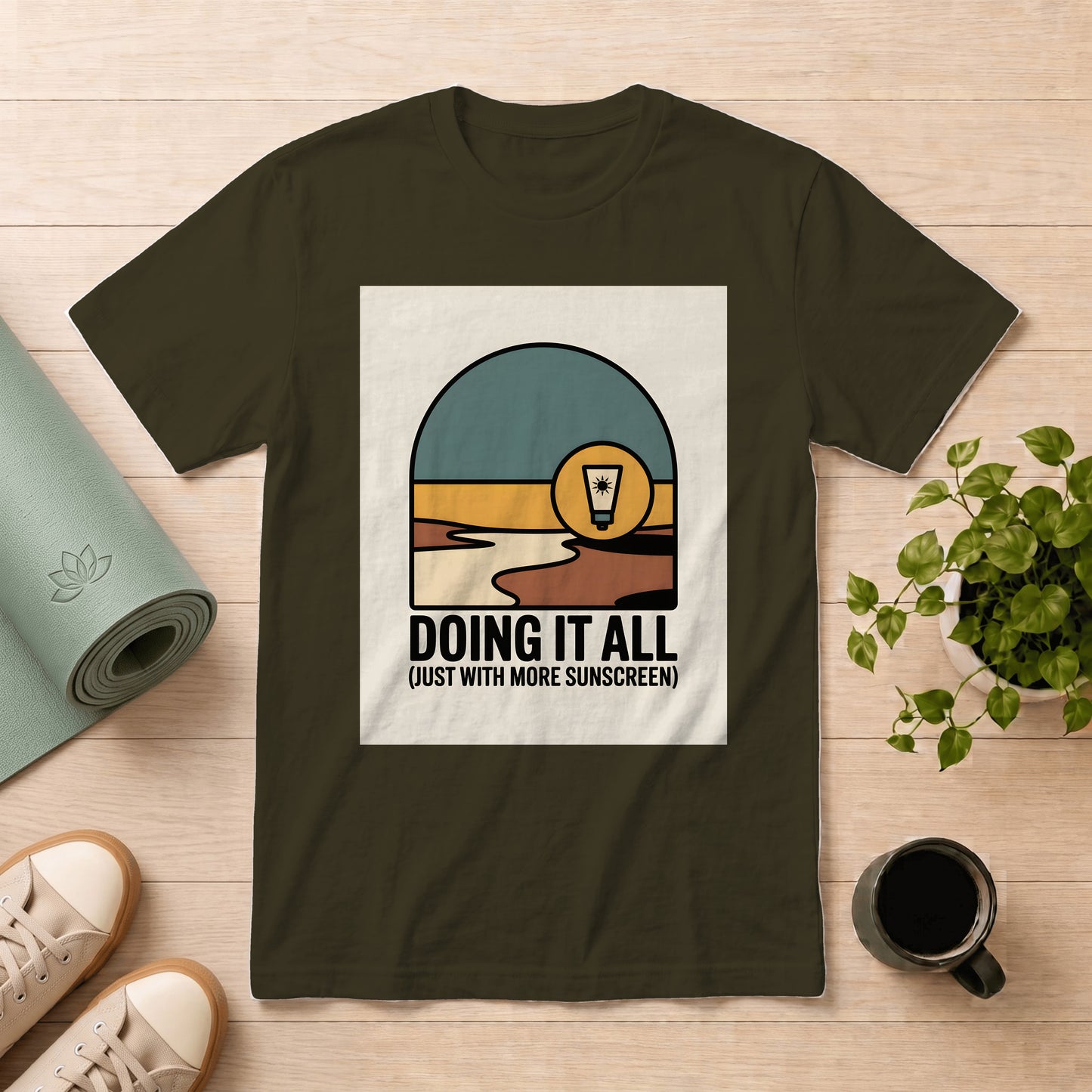 Doing It All T-Shirt — Retro Beach Sunscreen Graphic Tee