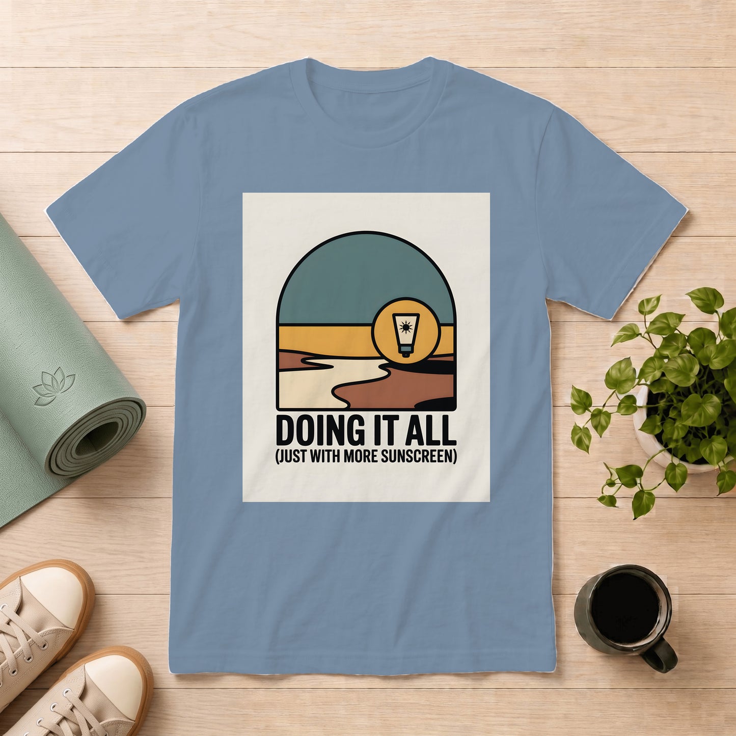 Doing It All T-Shirt — Retro Beach Sunscreen Graphic Tee