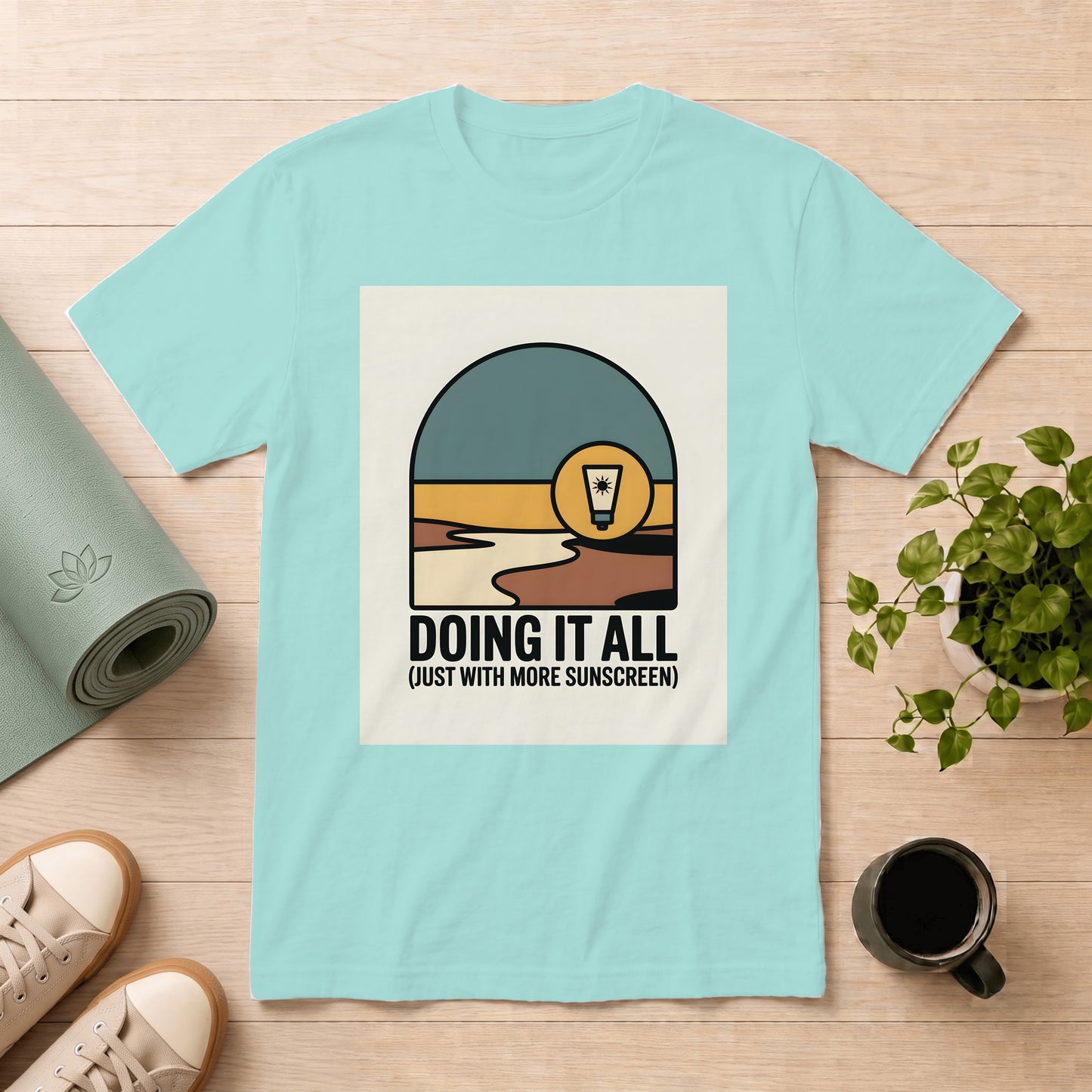 Doing It All T-Shirt — Retro Beach Sunscreen Graphic Tee
