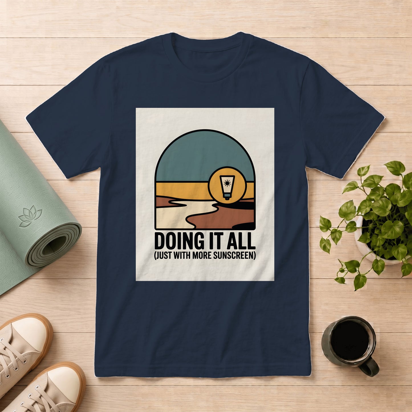 Doing It All T-Shirt — Retro Beach Sunscreen Graphic Tee
