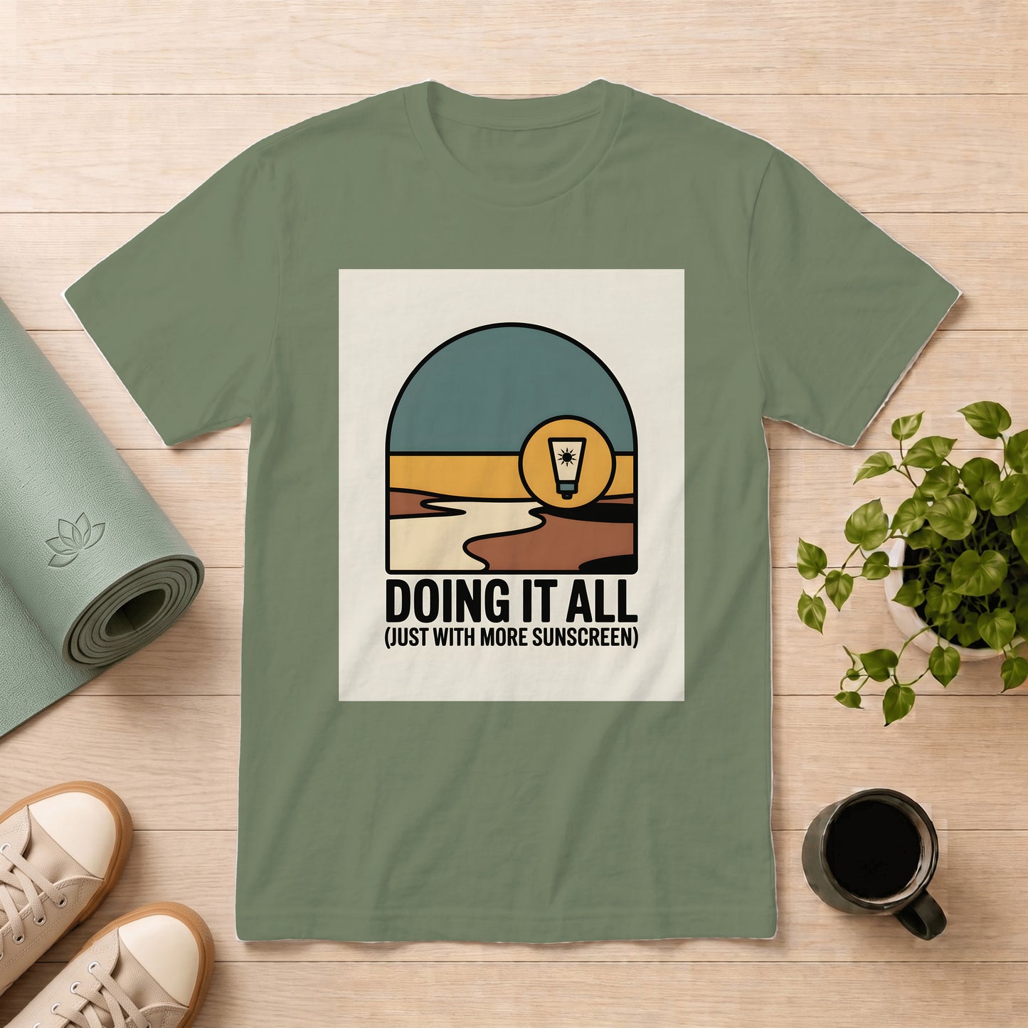 Doing It All T-Shirt — Retro Beach Sunscreen Graphic Tee