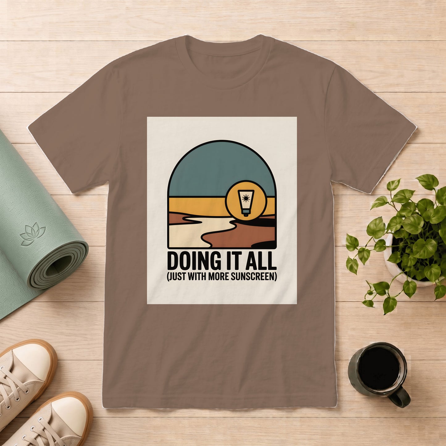 Doing It All T-Shirt — Retro Beach Sunscreen Graphic Tee