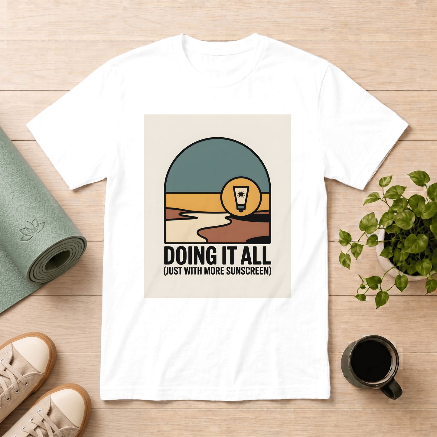 Doing It All T-Shirt — Retro Beach Sunscreen Graphic Tee