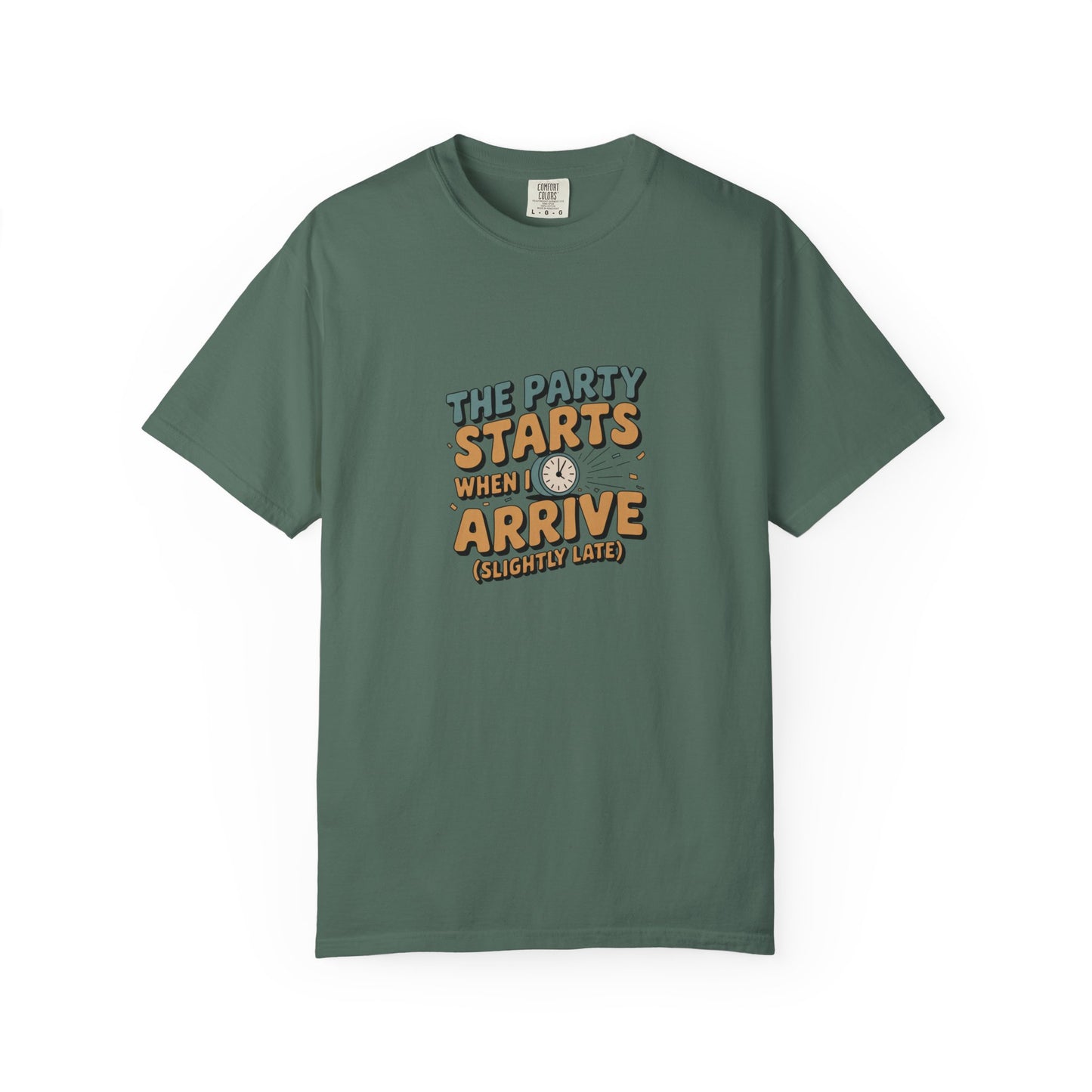 T-Shirt — “The Party Starts When I Arrive” Funny Graphic Tee (Retro Doughnut Design)