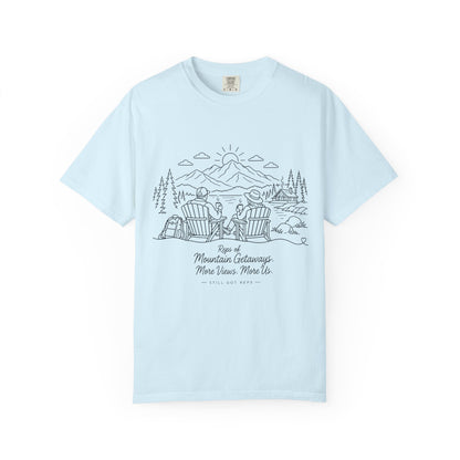 Mountain Getaway T-Shirt — 'Views of Mountain Challenge: More Views, More Life' Scenic Camp Shirt